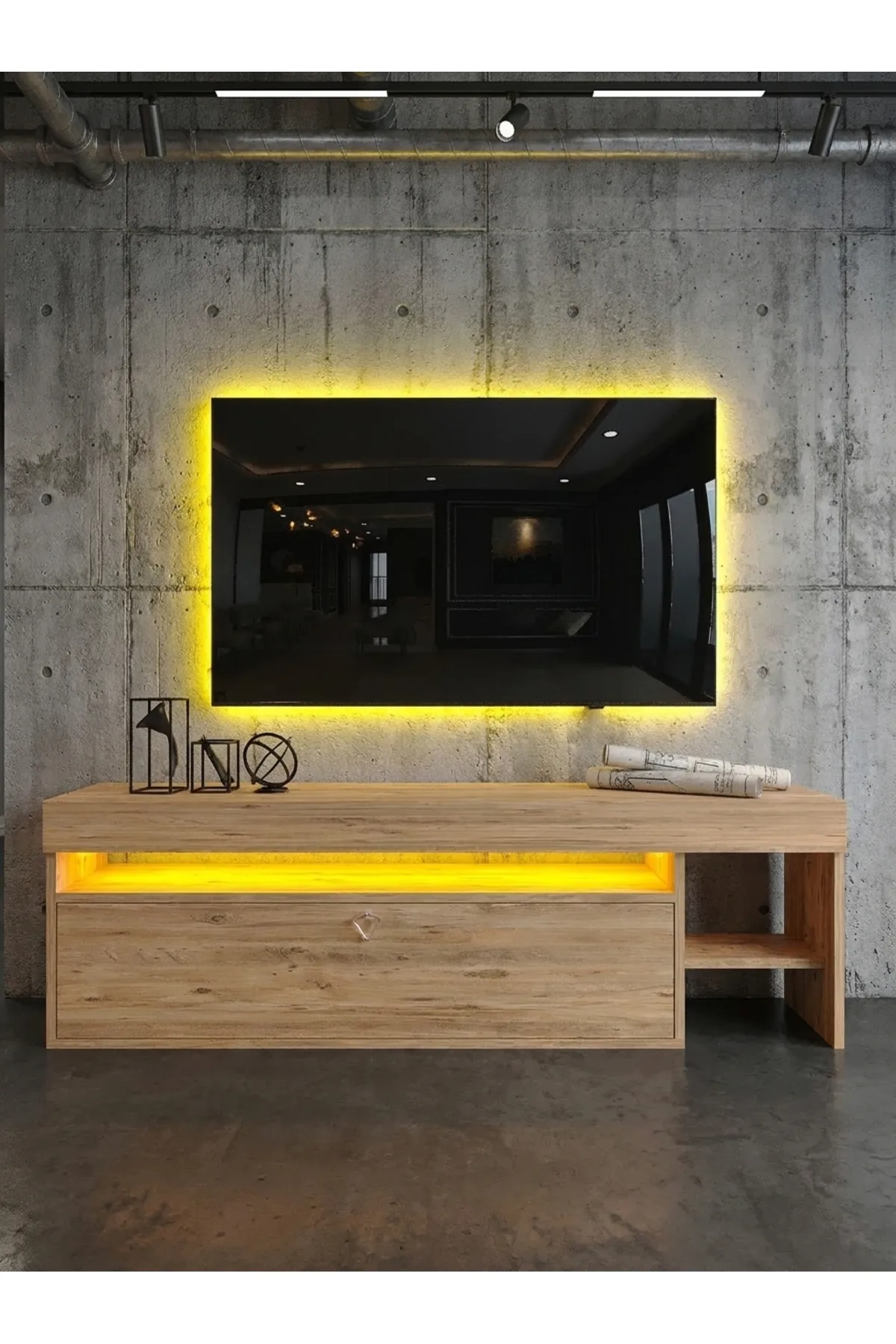 KARNAVAL LEDLİ TV ÜNİTESİ 150 cm Dolaplı Kapaklı Tv SehpasıATLANTİK L8205-6
