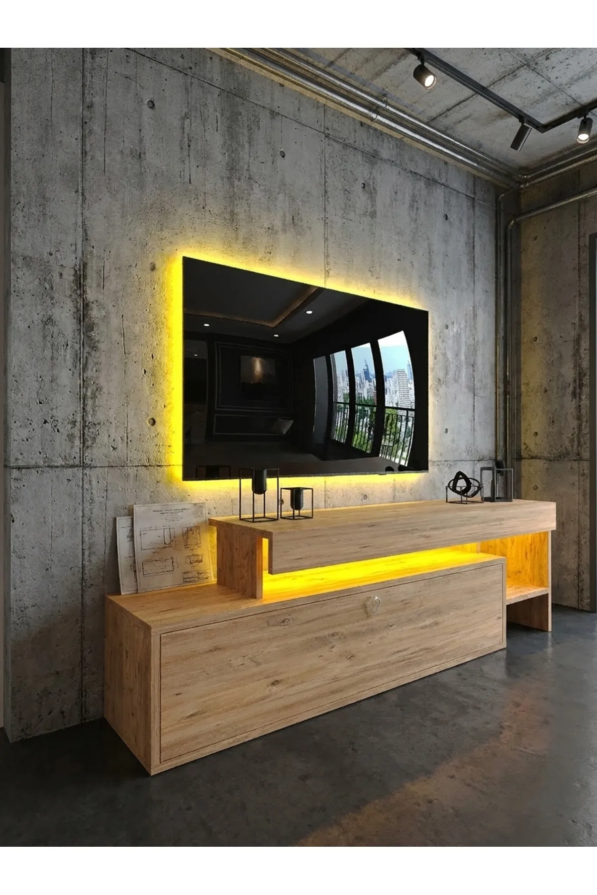 KARNAVAL LEDLİ TV ÜNİTESİ 147 cm Dolaplı Kapaklı Tv SehpasıATLANTİK L8204-6