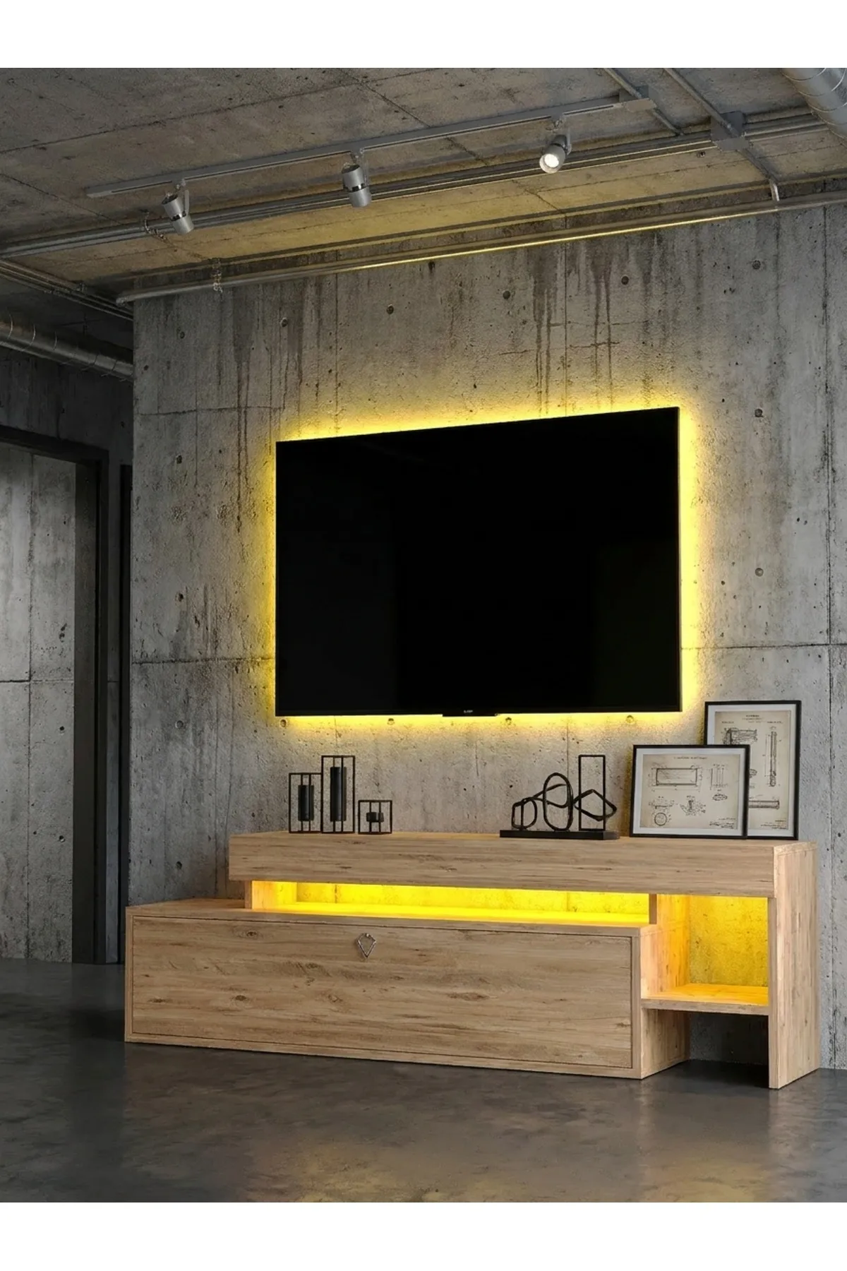 KARNAVAL LEDLİ TV ÜNİTESİ 147 cm Dolaplı Kapaklı Tv SehpasıATLANTİK L8204-6