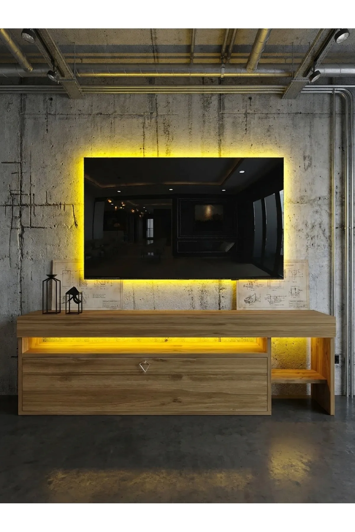 KARNAVAL LEDLİ TV ÜNİTESİ 150 cm Dolaplı Kapaklı Tv SehpasıCEVİZ L8205-2