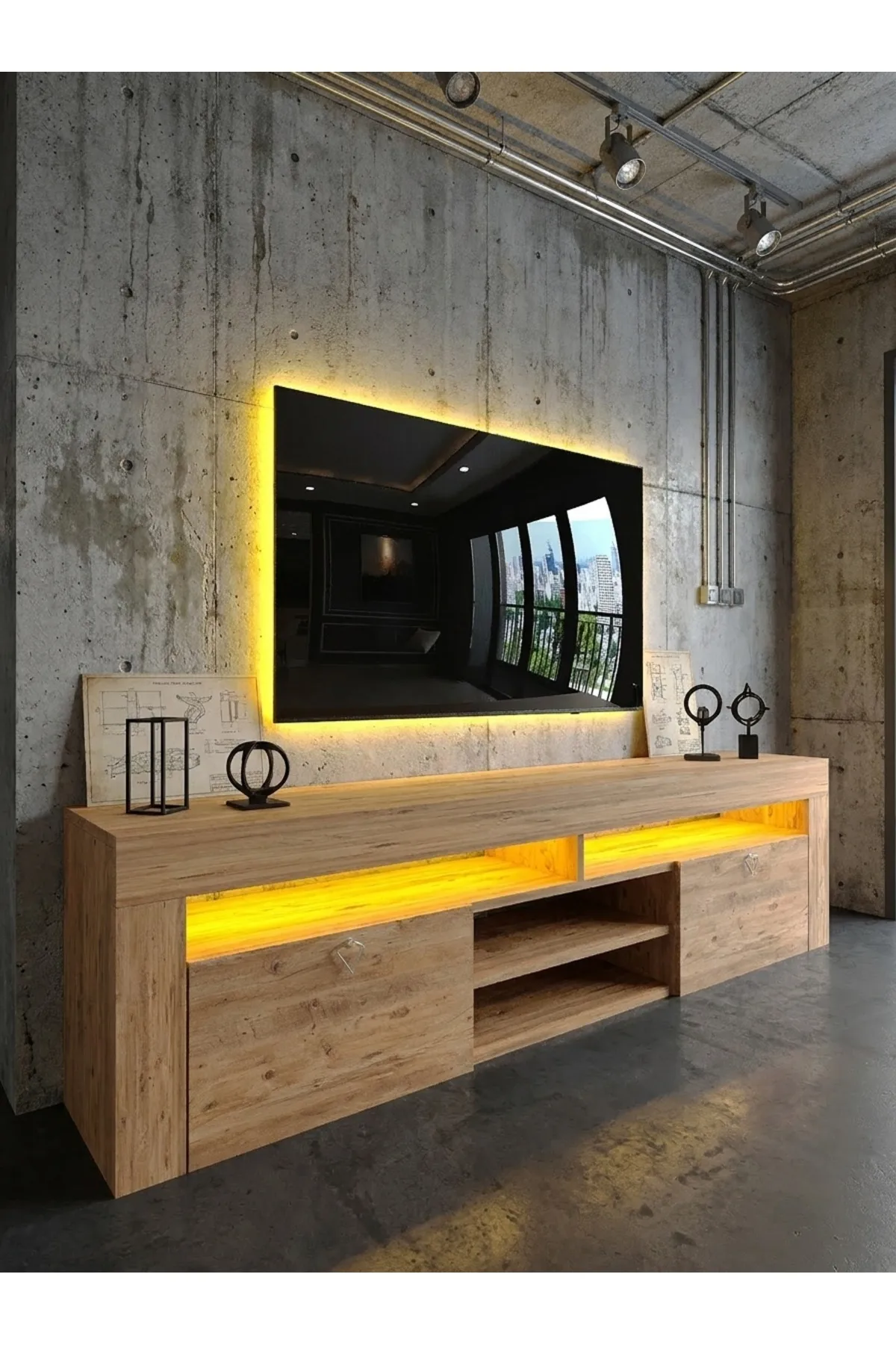 KARNAVAL LEDLİ TV ÜNİTESİ 180 cm Dolaplı Kapaklı Tv SehpasıATLANTİK L8201-6