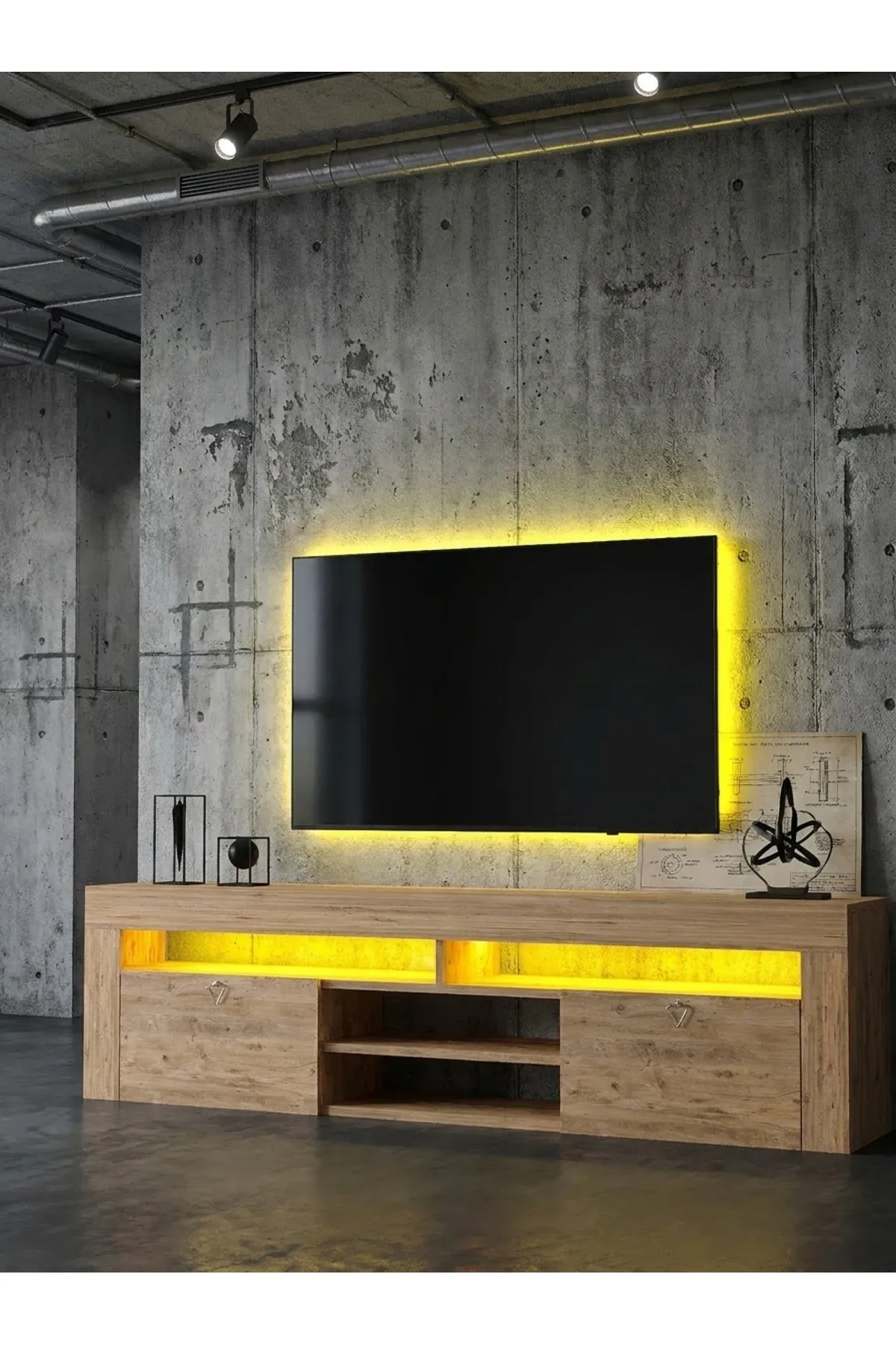 KARNAVAL LEDLİ TV ÜNİTESİ 180 cm Dolaplı Kapaklı Tv SehpasıATLANTİK L8201-6