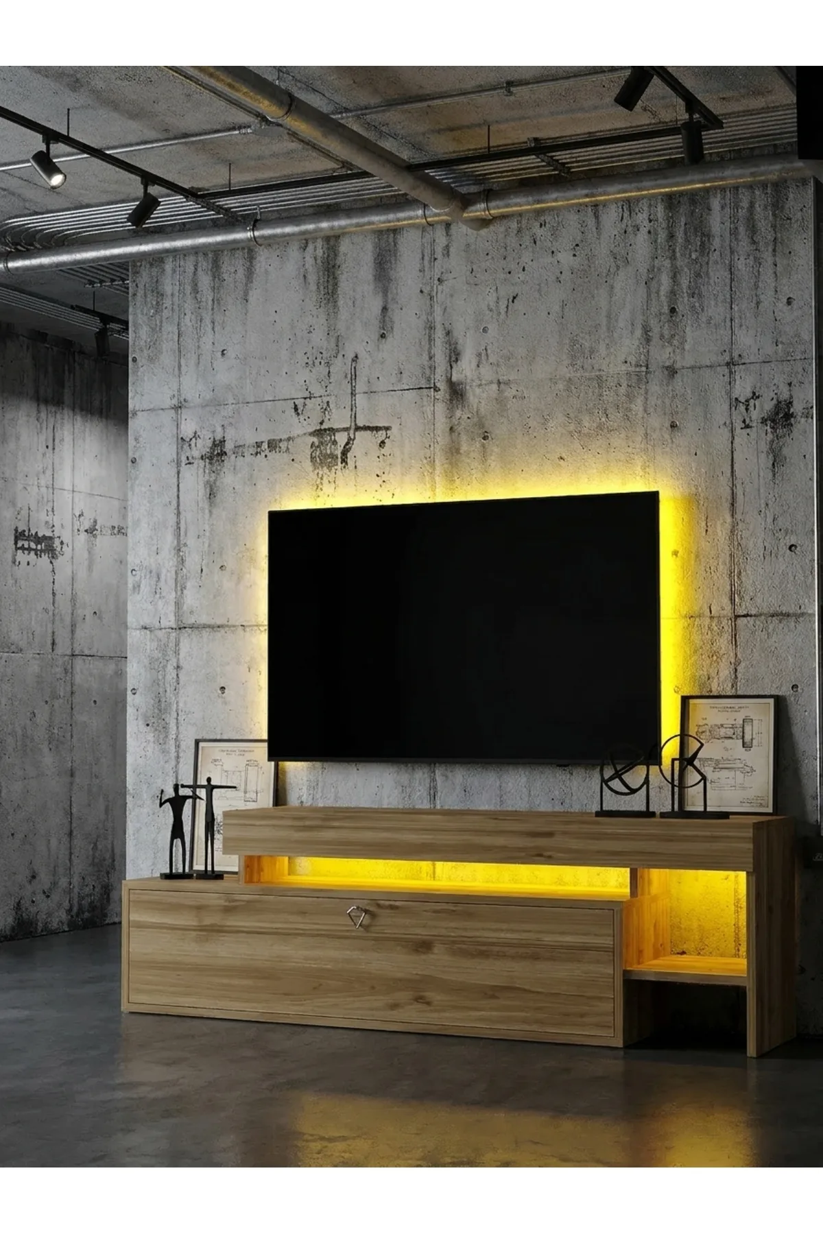 KARNAVAL LEDLİ TV ÜNİTESİ 147 cm Dolaplı Kapaklı Tv SehpasıCEVİZ L8204-2