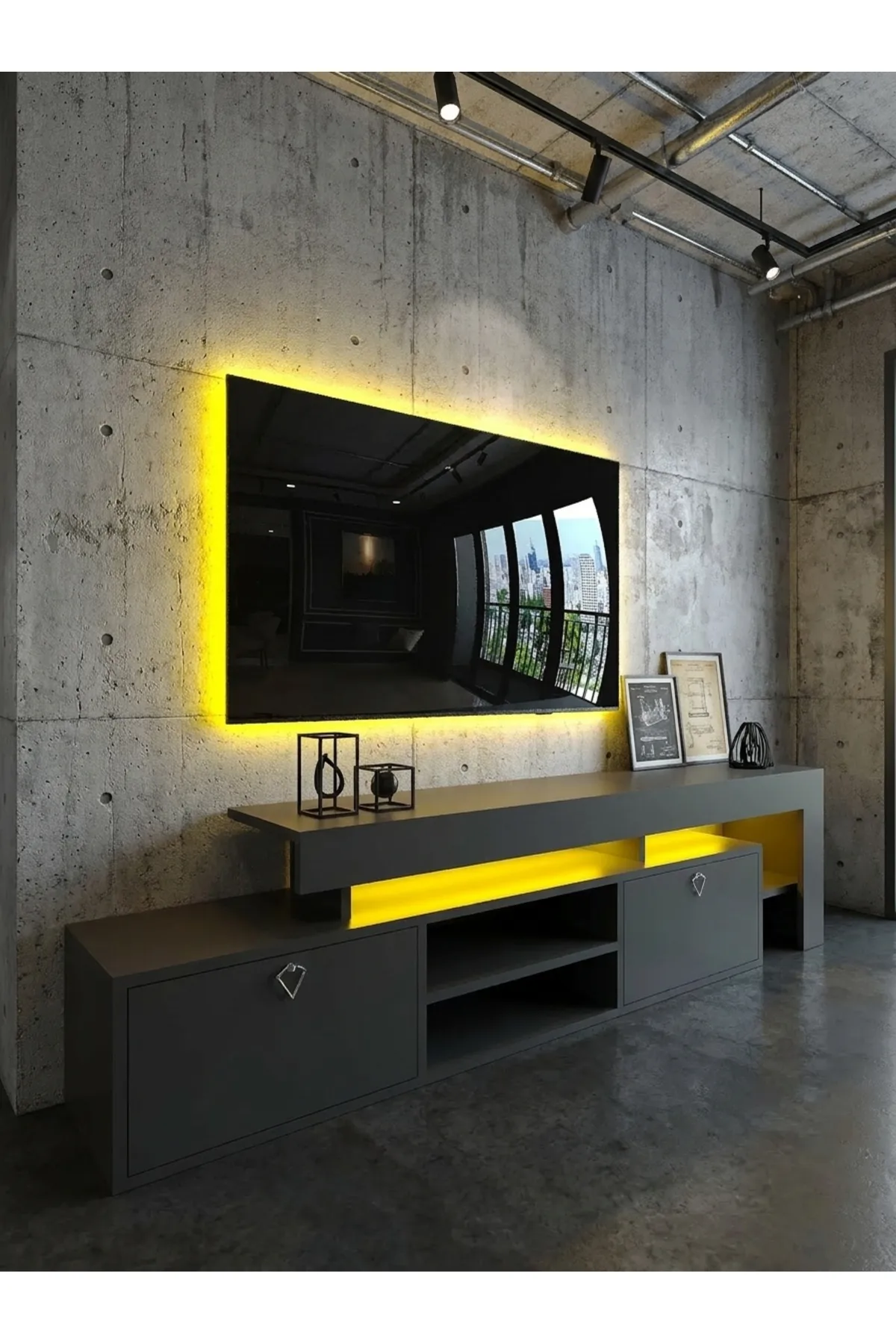 KARNAVAL LEDLİ TV ÜNİTESİ 177 cm Dolaplı Kapaklı Tv SehpasıANTRASİT L8200-4