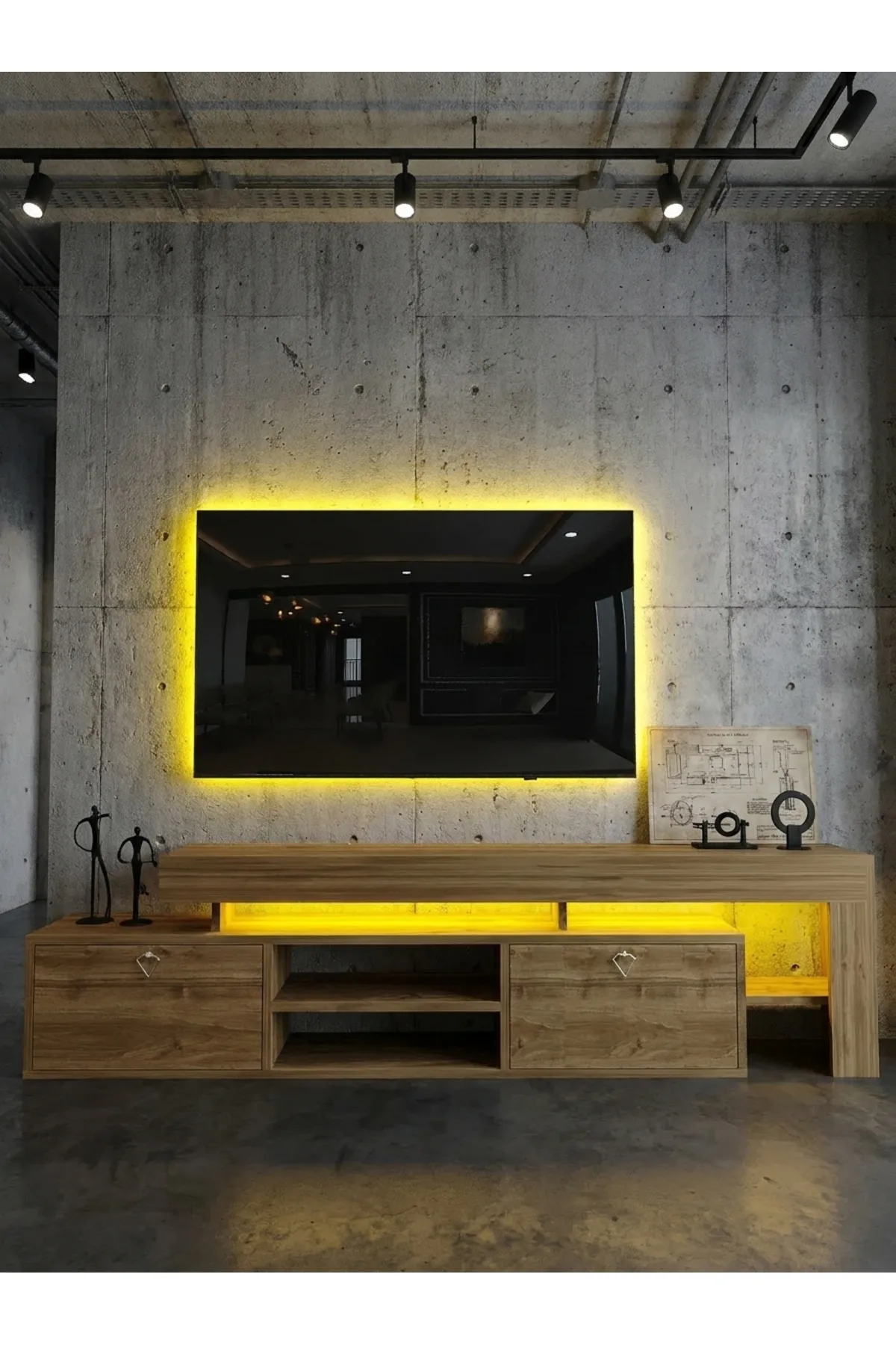 KARNAVAL LEDLİ TV ÜNİTESİ 177 cm Dolaplı Kapaklı Tv SehpasıCEVİZ L8200-2