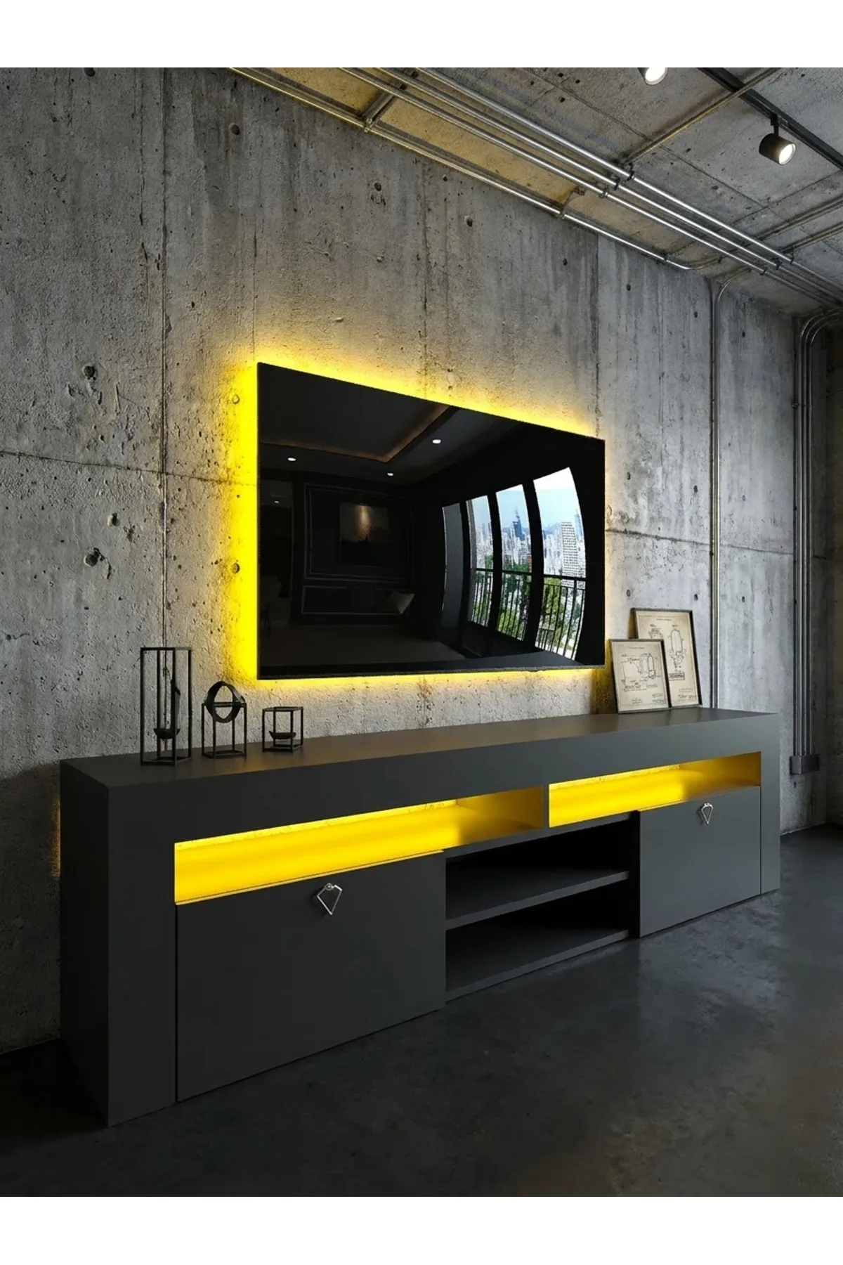 KARNAVAL LEDLİ TV ÜNİTESİ 180 cm Dolaplı Kapaklı Tv SehpasıANTRASİT L8201-4