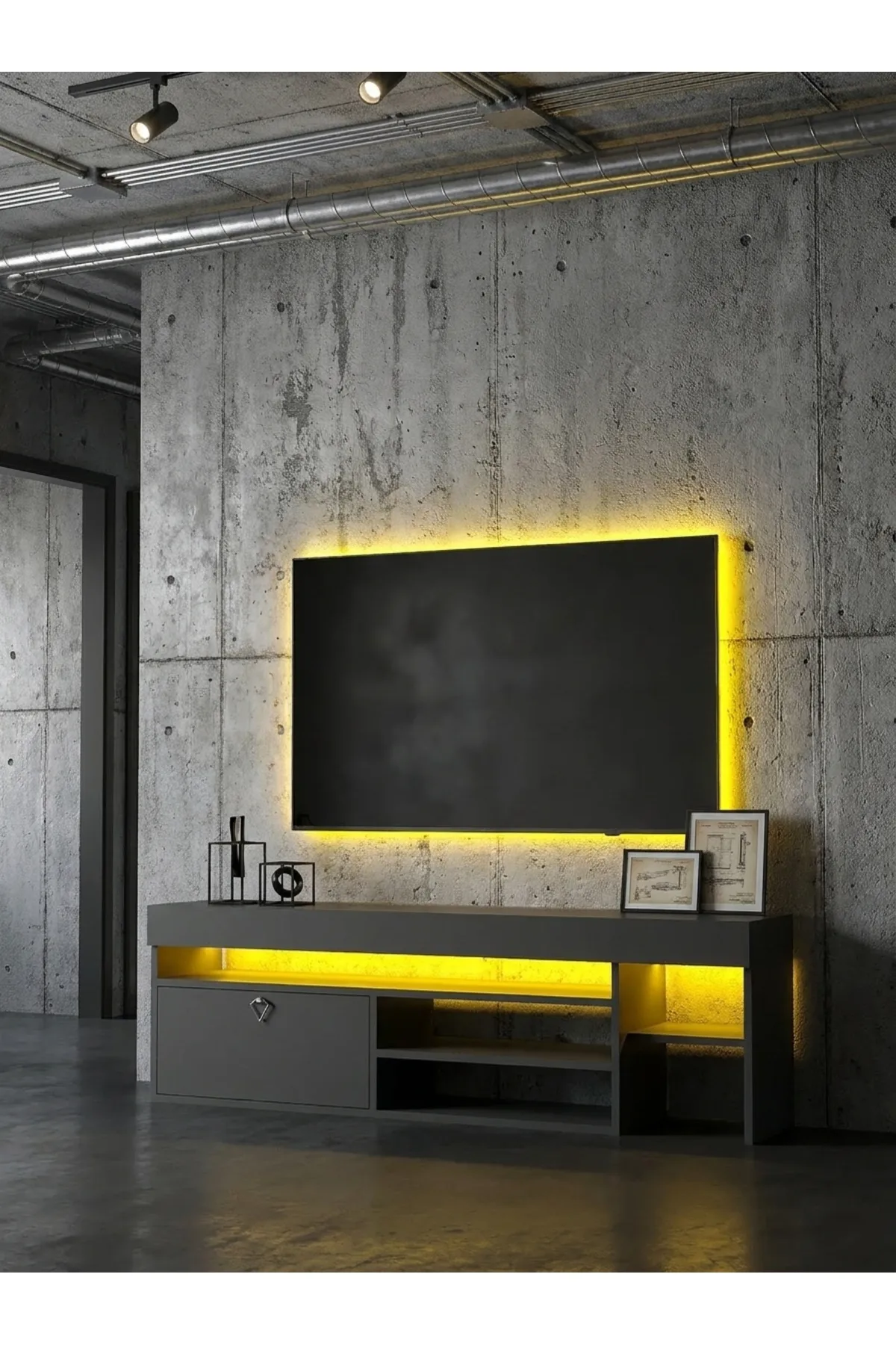 KARNAVAL LEDLİ TV ÜNİTESİ 150 cm Dolaplı Kapaklı Tv SehpasıANTRASİT L8206-4