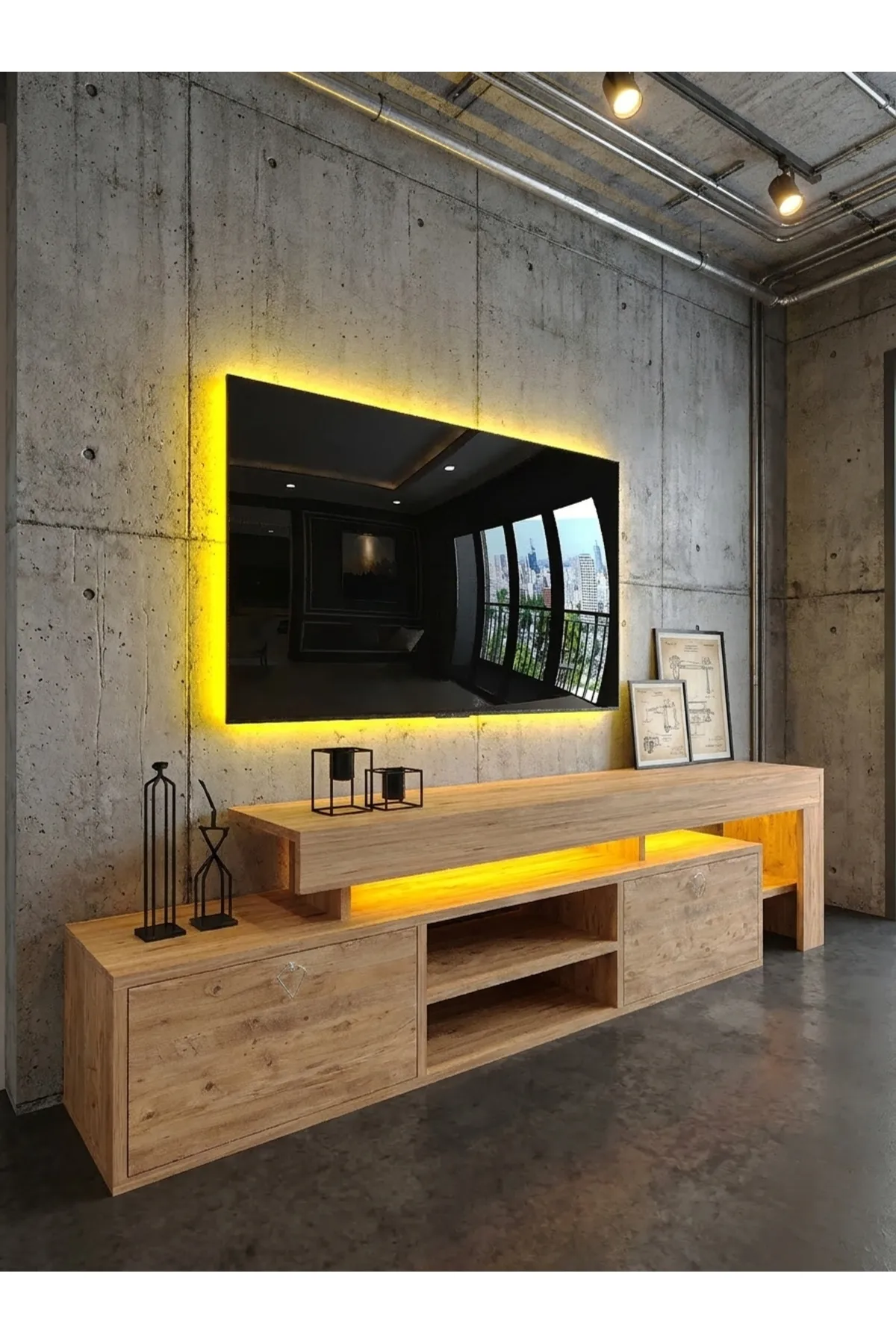 KARNAVAL LEDLİ TV ÜNİTESİ 177 cm Dolaplı Kapaklı Tv SehpasıATLANTİK L8200-6