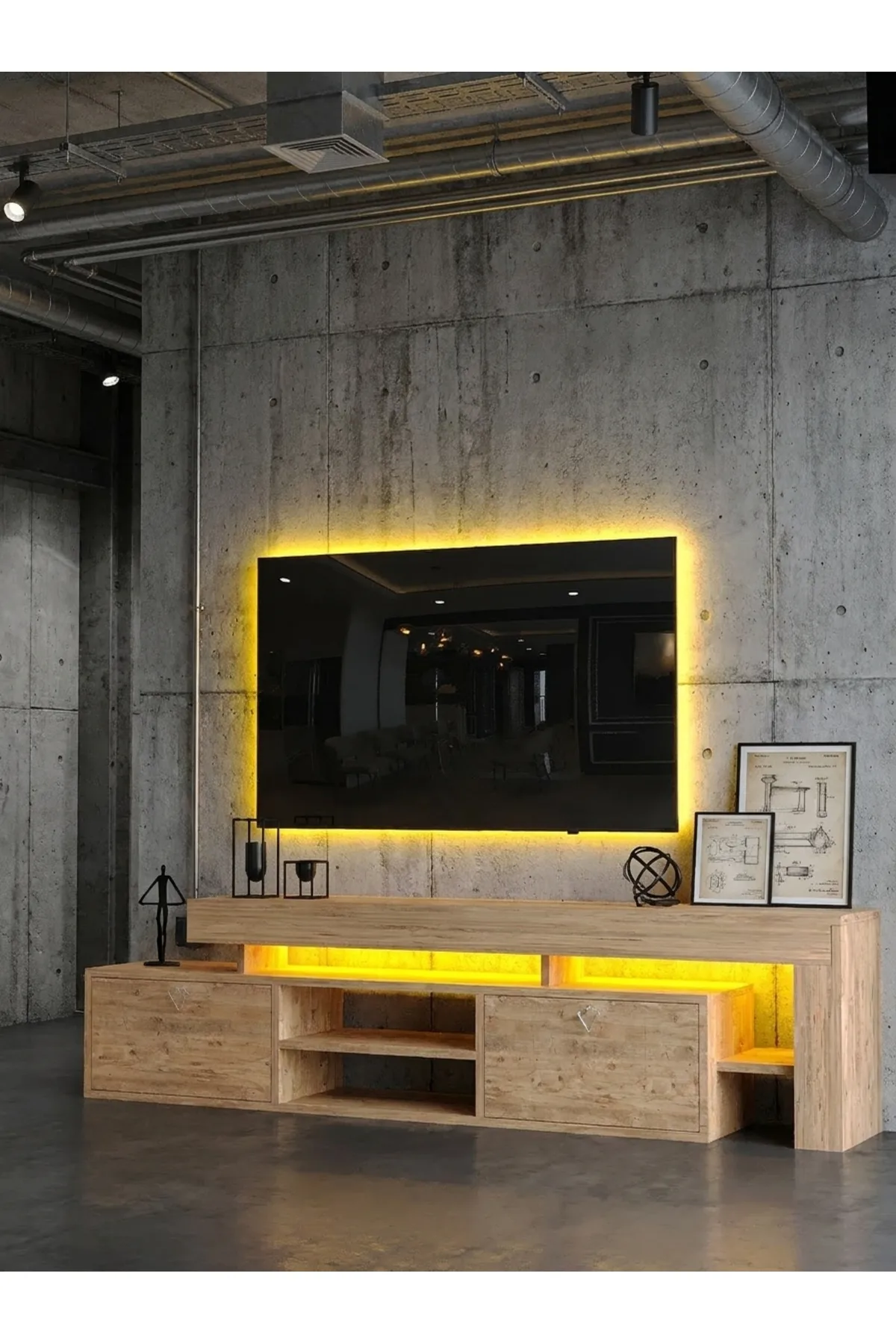 KARNAVAL LEDLİ TV ÜNİTESİ 177 cm Dolaplı Kapaklı Tv SehpasıATLANTİK L8200-6