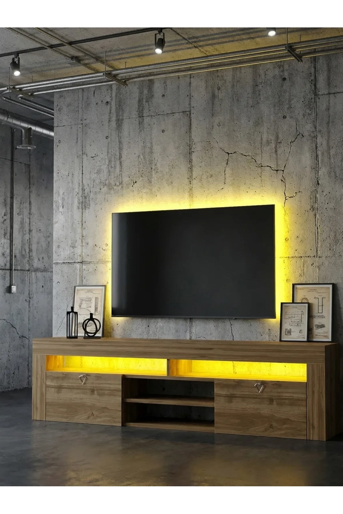 KARNAVAL LEDLİ TV ÜNİTESİ 180 cm Dolaplı Kapaklı Tv SehpasıCEVİZ L8201-2