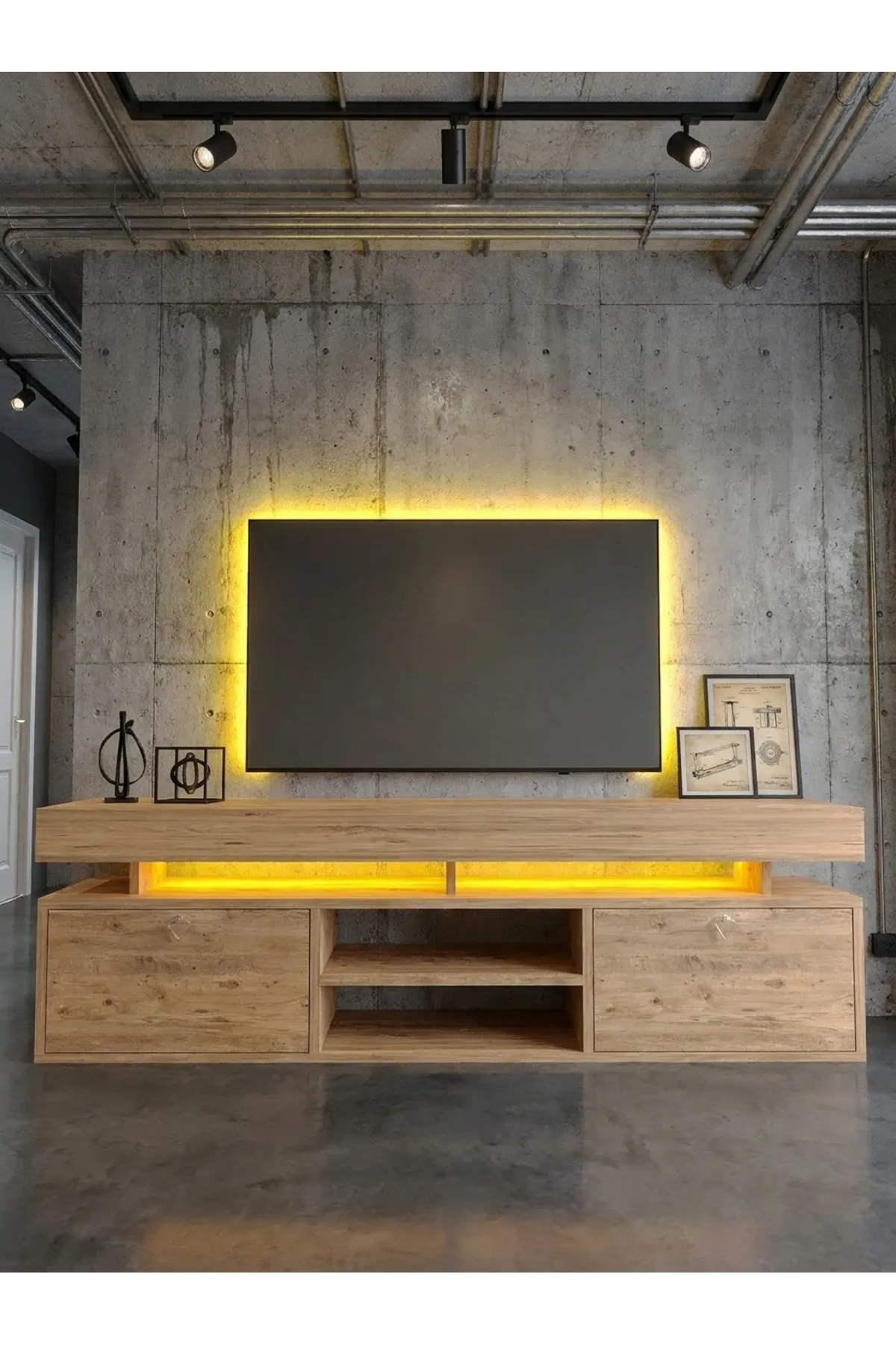 KARNAVAL LEDLİ TV ÜNİTESİ 150 cm Dolaplı Kapaklı Tv Sehpası ATLANTİK L8202-6