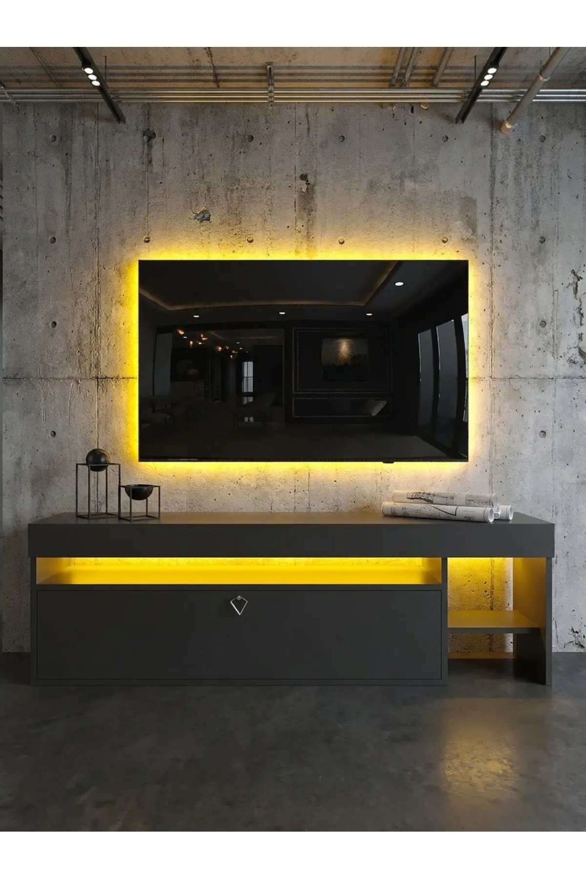 KARNAVAL LEDLİ TV ÜNİTESİ 150 cm Dolaplı Kapaklı Tv SehpasıANTRASİT L8205-4