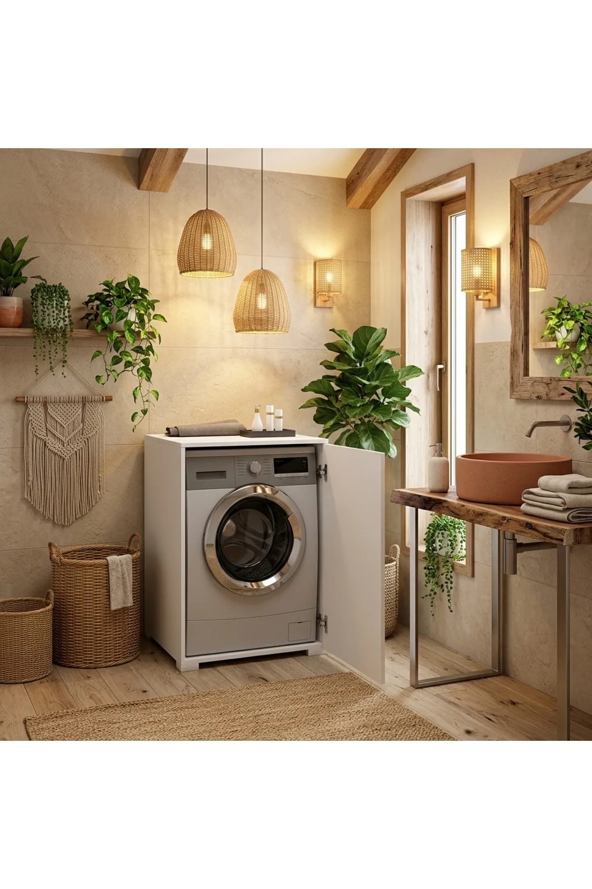 SLN MDF Çamaşır Makinesi Kurutma Makinesi Dolabı Beyaz