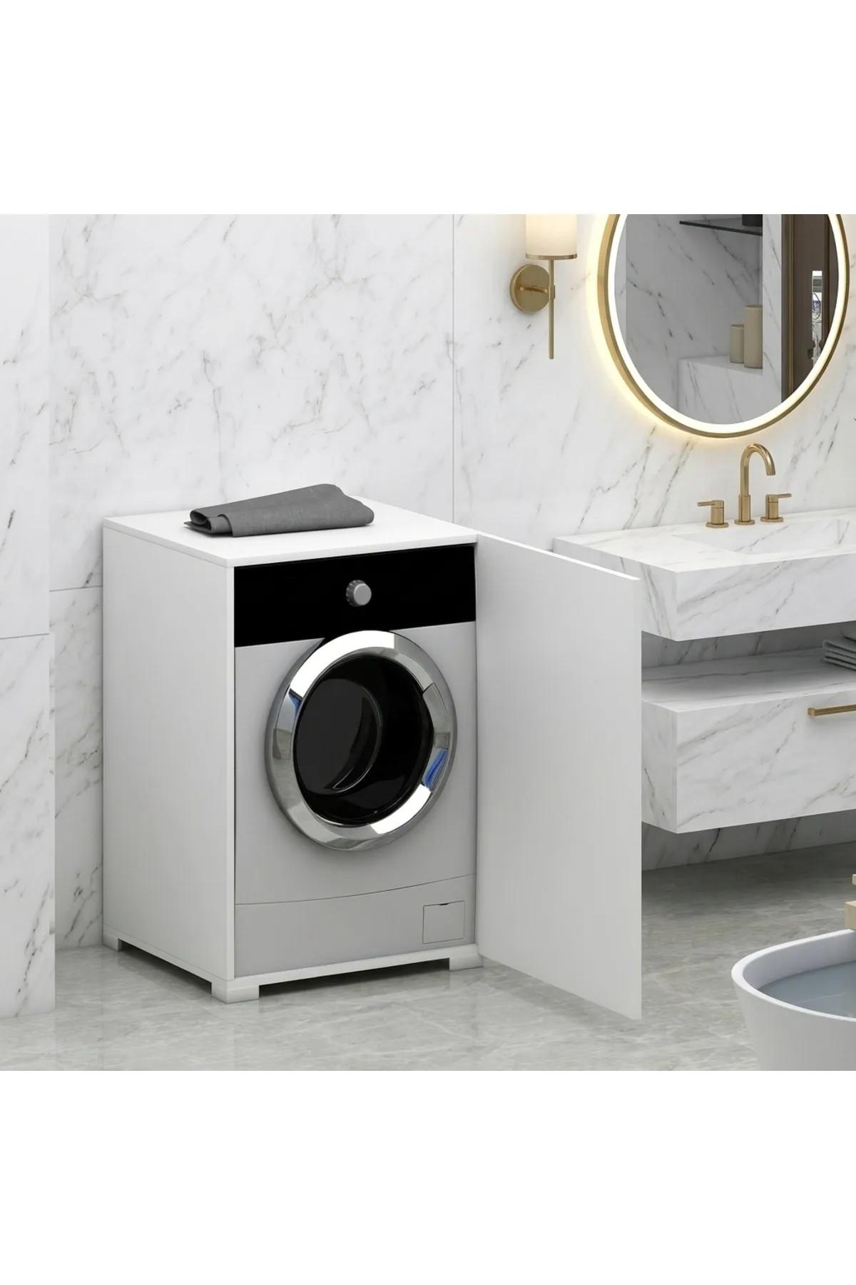 SLN MDF Çamaşır Makinesi Kurutma Makinesi Dolabı Beyaz