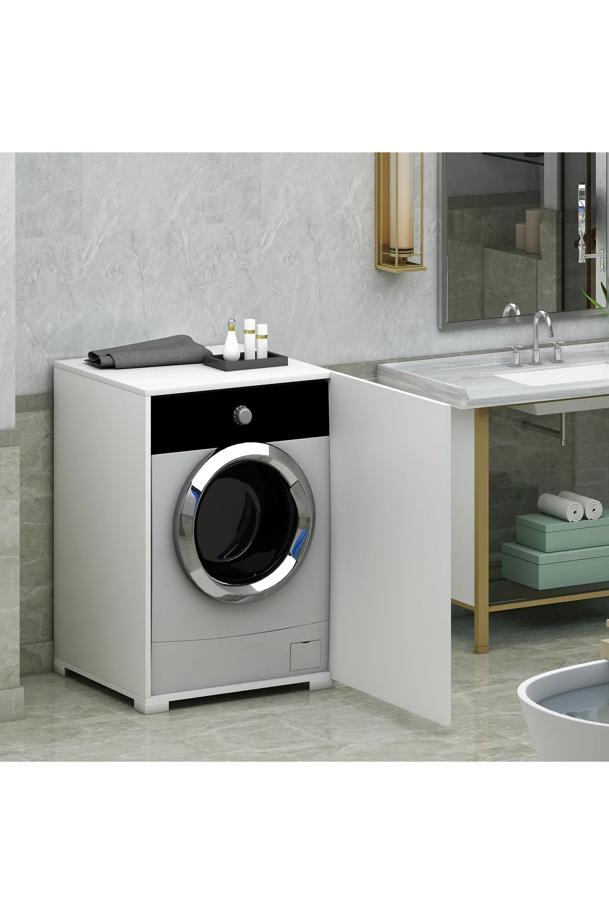 SLN MDF Çamaşır Makinesi Kurutma Makinesi Dolabı Beyaz