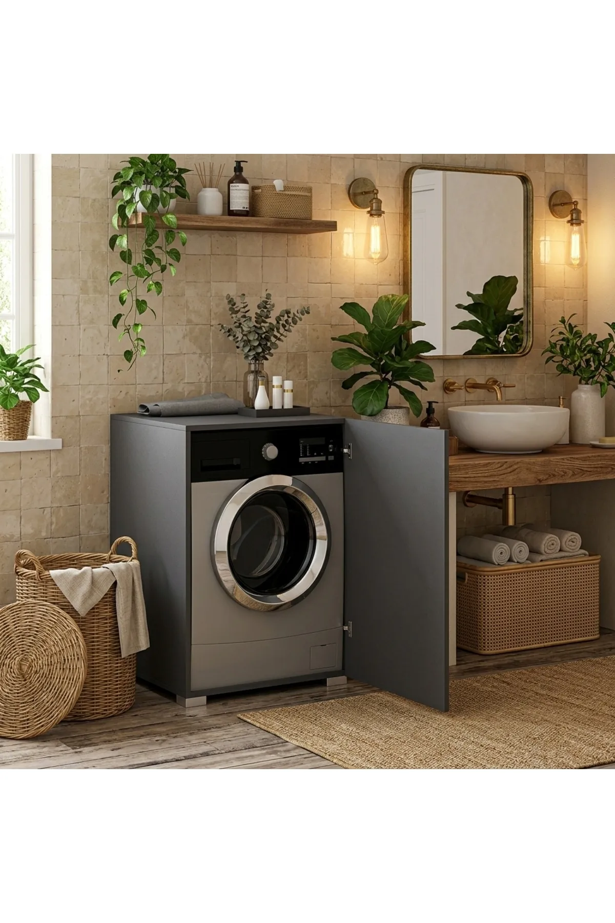 SLN Çamaşır Makinesi Kurutma Makinesi Dolabı Antrasit