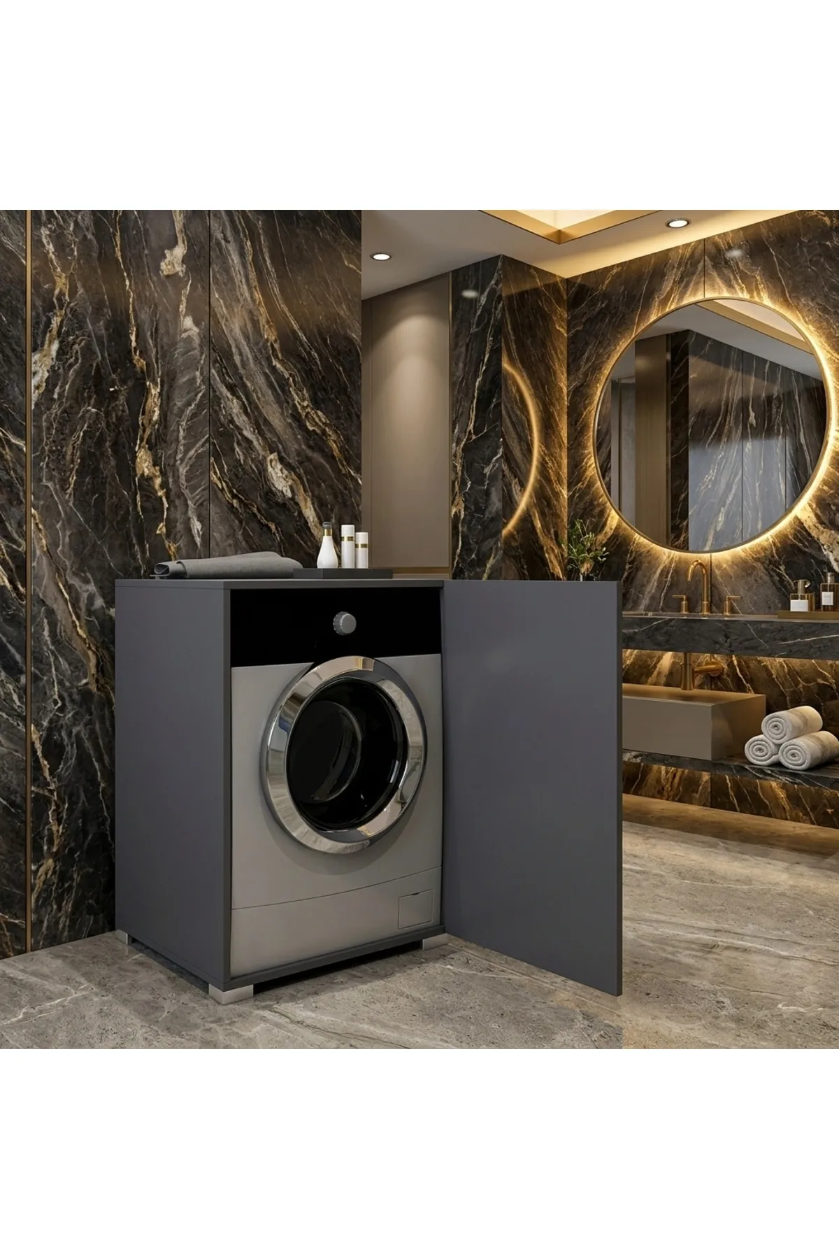 SLN Çamaşır Makinesi Kurutma Makinesi Dolabı Antrasit