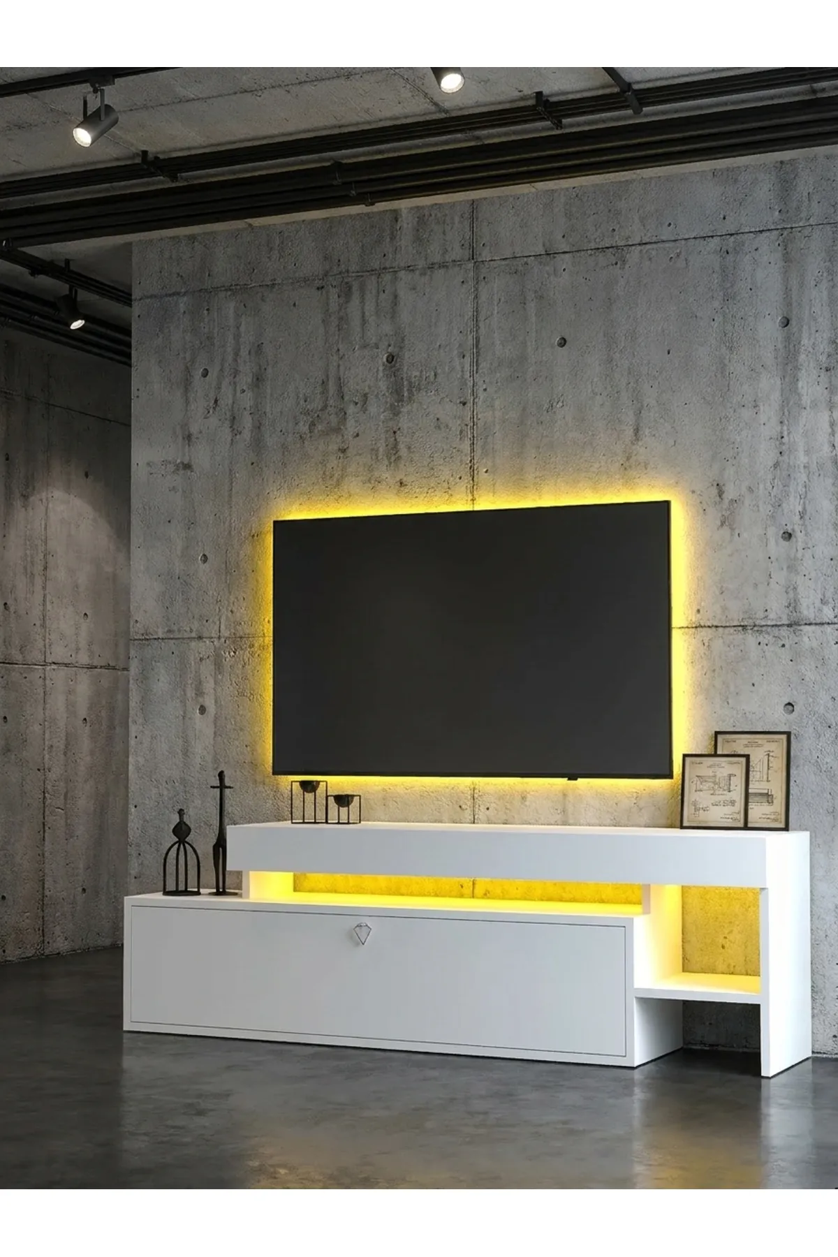 KARNAVAL LEDLİ TV ÜNİTESİ 147 cm Dolaplı Kapaklı Tv SehpasıBEYAZ L8204-1