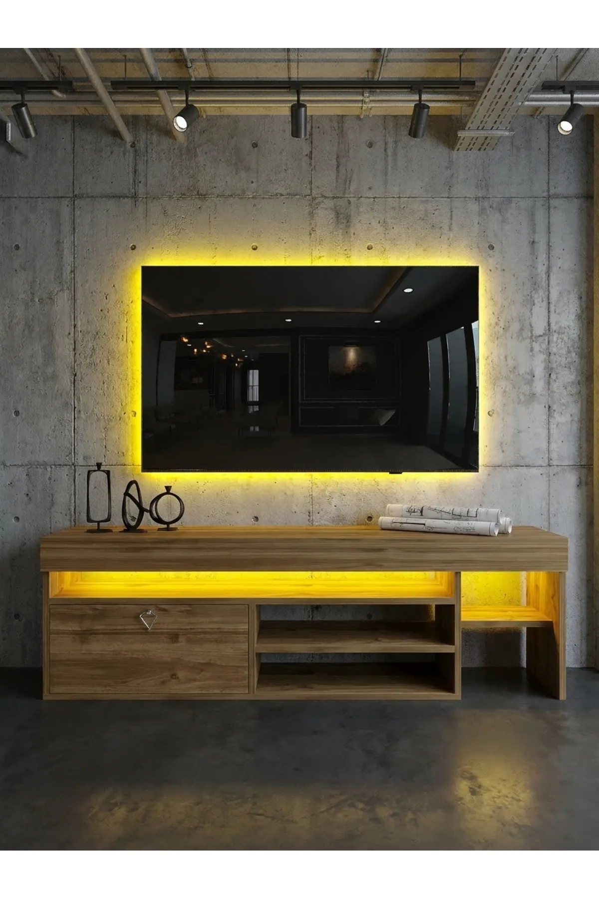 KARNAVAL LEDLİ TV ÜNİTESİ 150 cm Dolaplı Kapaklı Tv SehpasıCEVİZ L8206-2