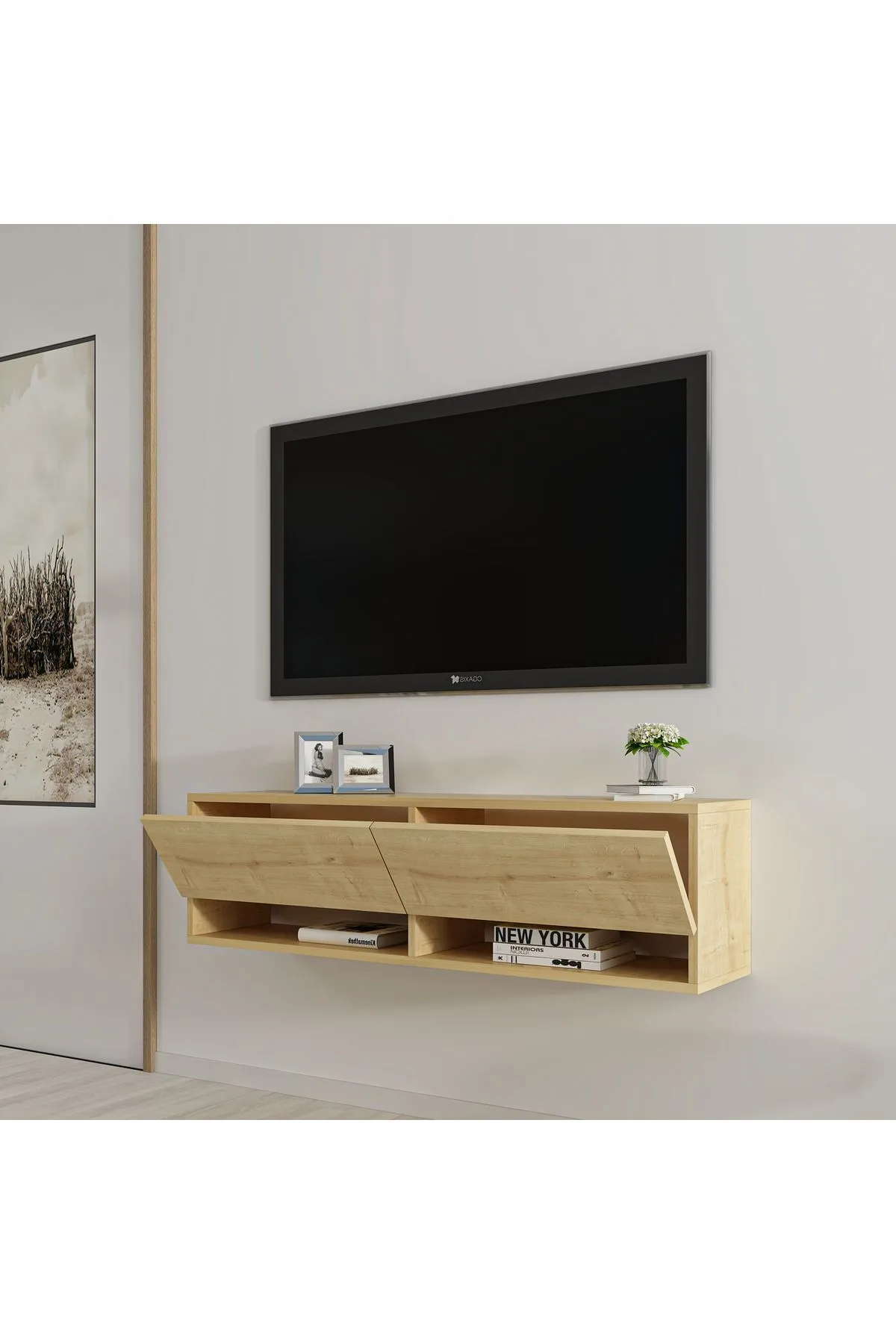 Carlos Tv Ünitesi & Tv Sehpası ,iki Kapaklı Iki Raflı Modern Dekoratif Tv Ünitesi