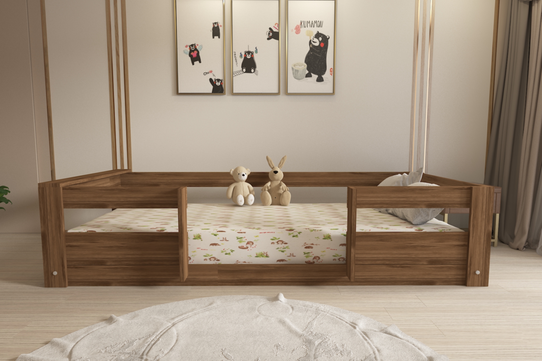 Montessori Ceviz Çocuk Karyolası 90x190 Yatak Uyumlu M7