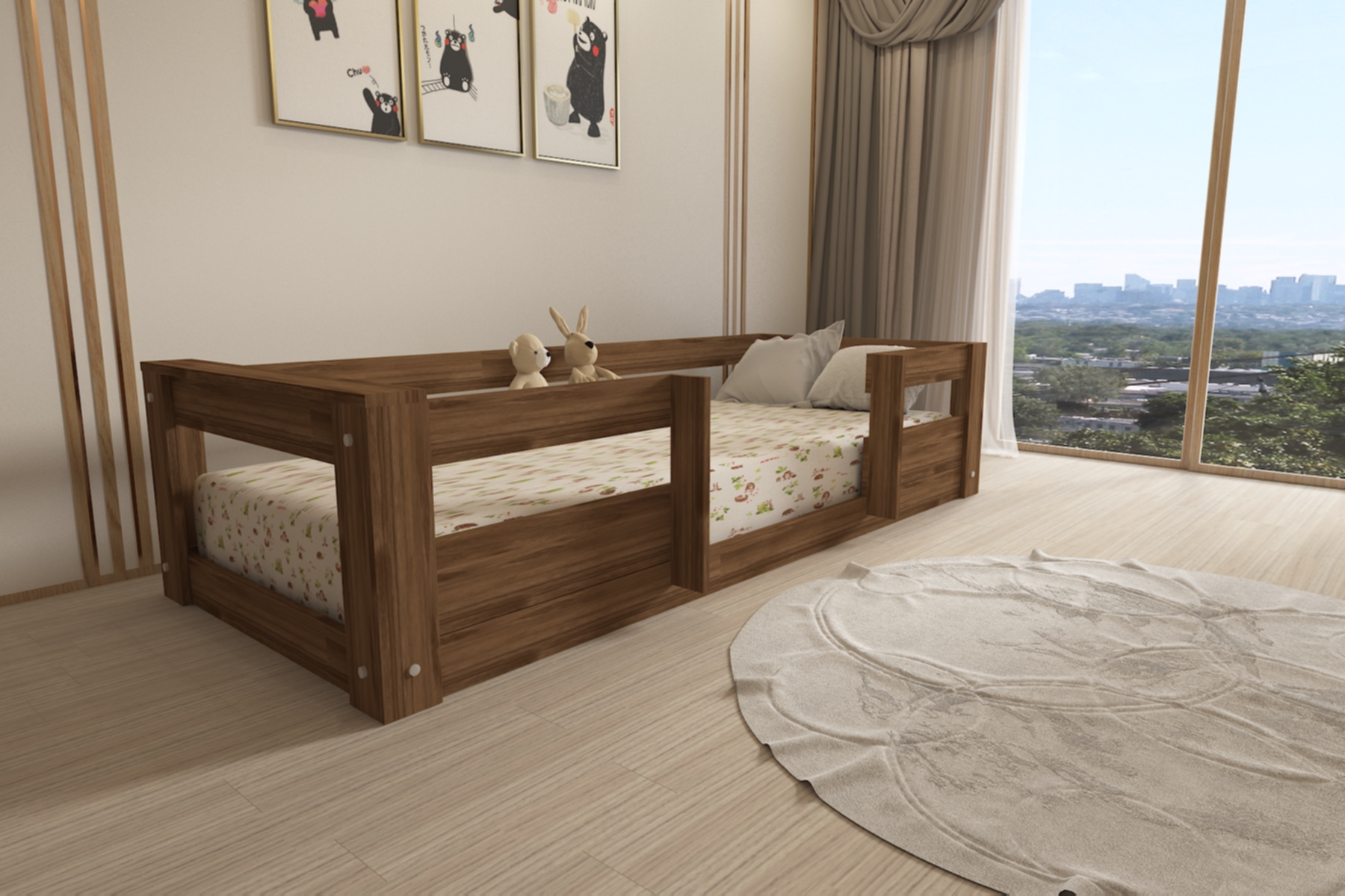 Montessori Ceviz Çocuk Karyolası 90x190 Yatak Uyumlu M7