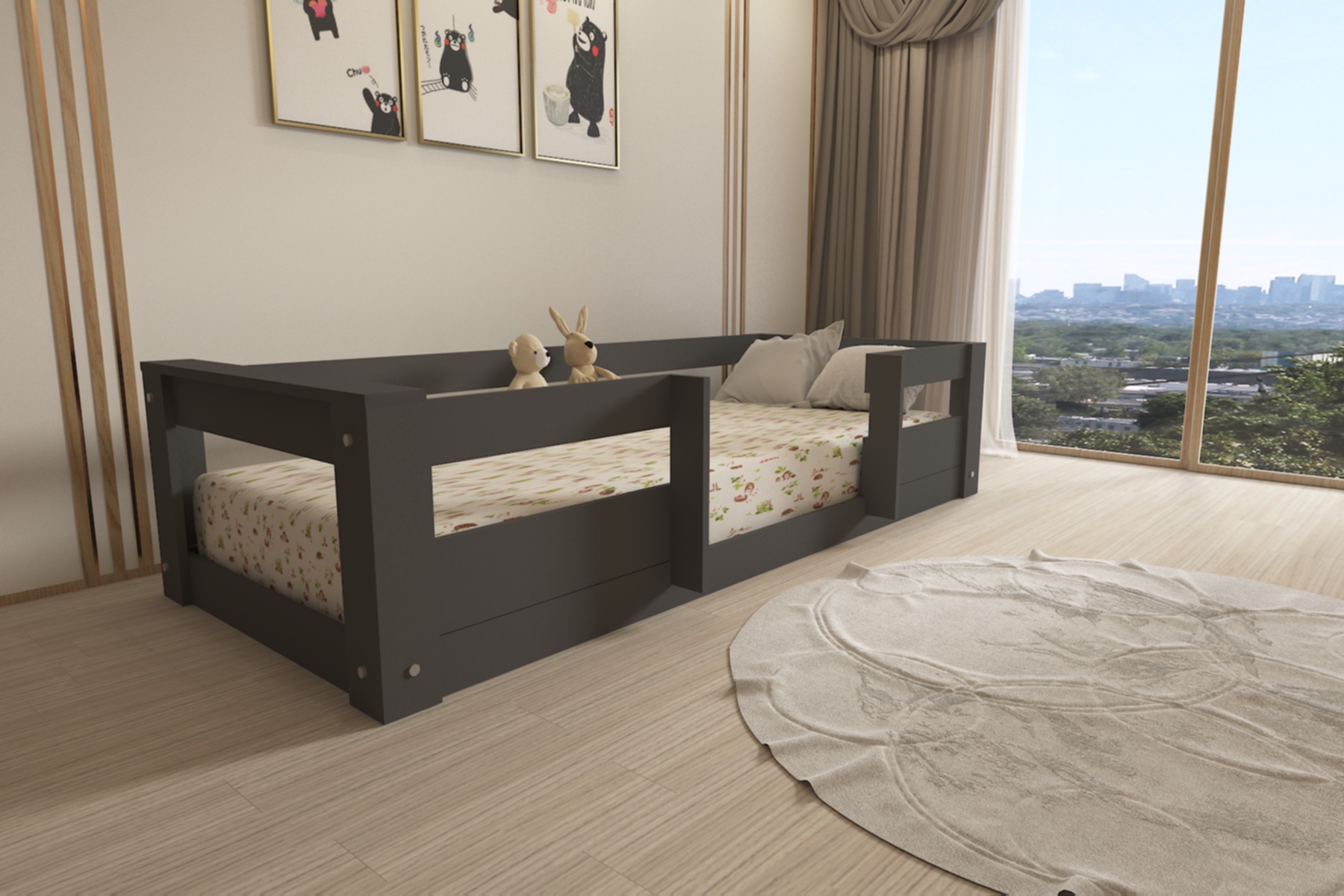 Montessori Antrasit Çocuk Karyolası 90x190 Yatak Uyumlu M7