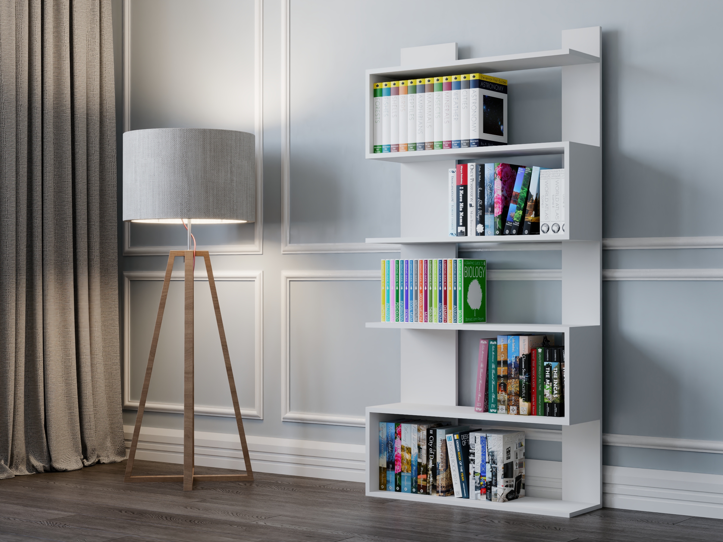 5 Raflı Snake Kitaplık Mdf Beyaz