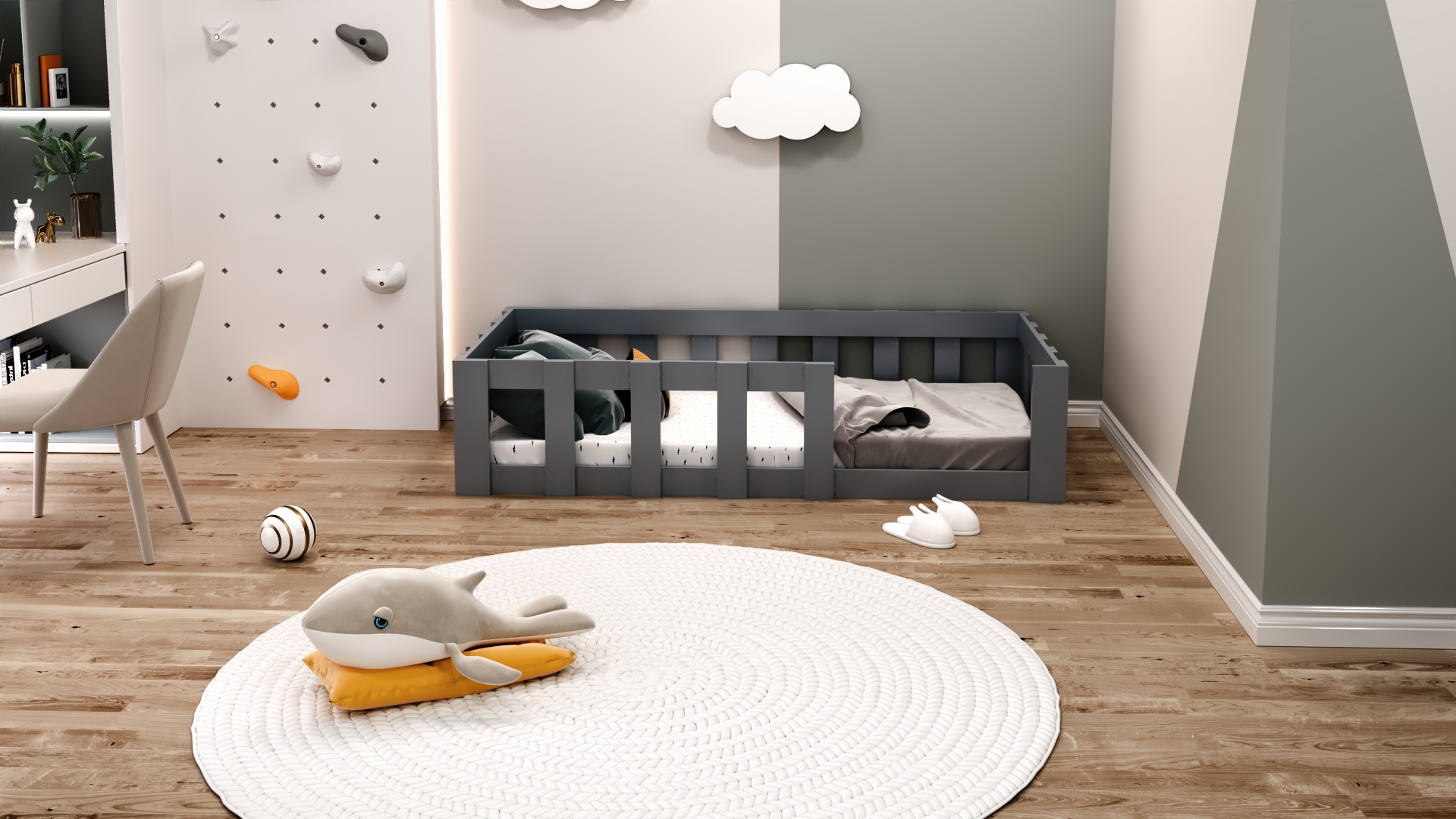 Montessori Antrasit Çocuk Karyolası 90x190 Yatak Uyumlu Y10