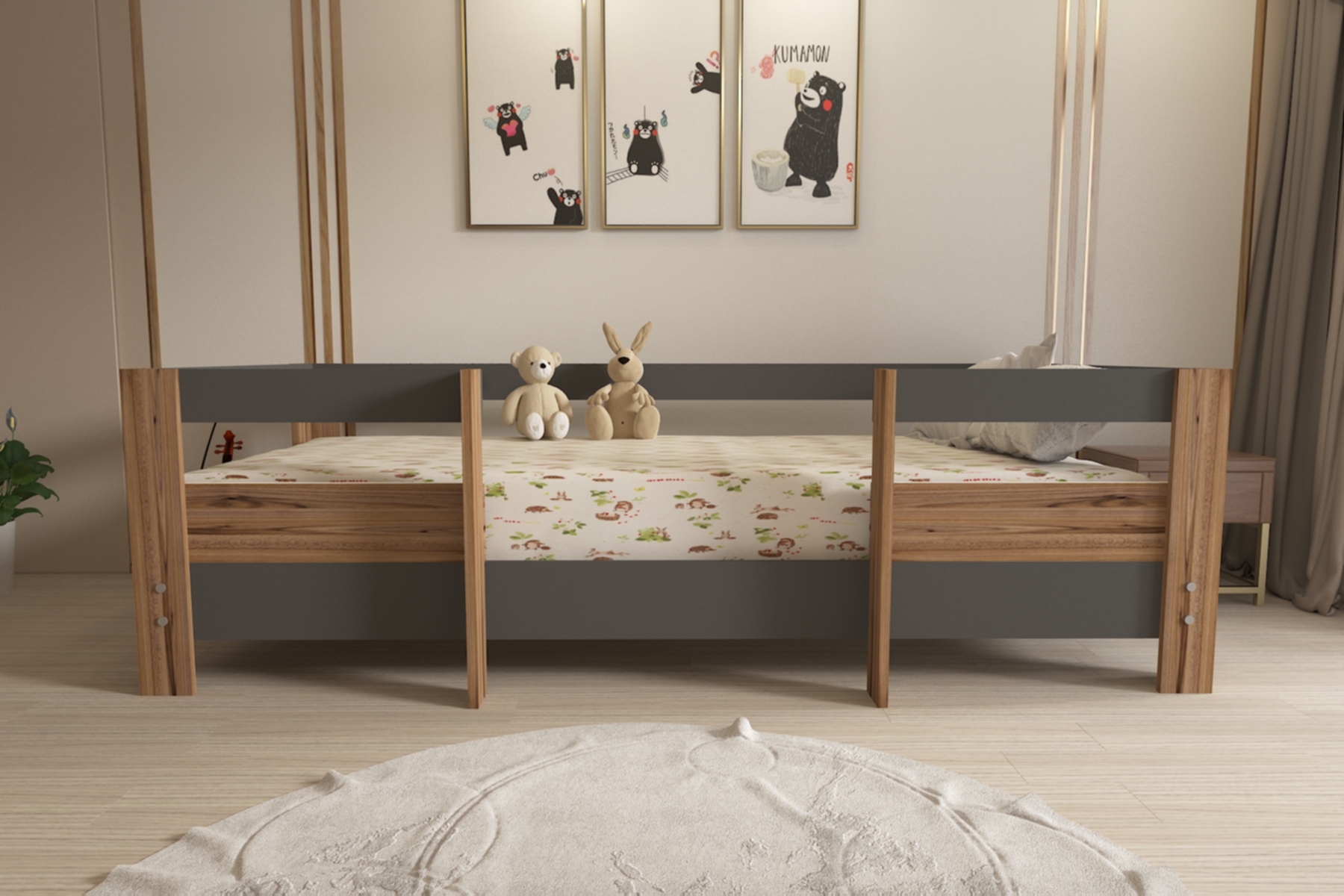 Montessori Antrasit-çırağan Çocuk Karyolası 90x190 Yatak Uyumlu M5