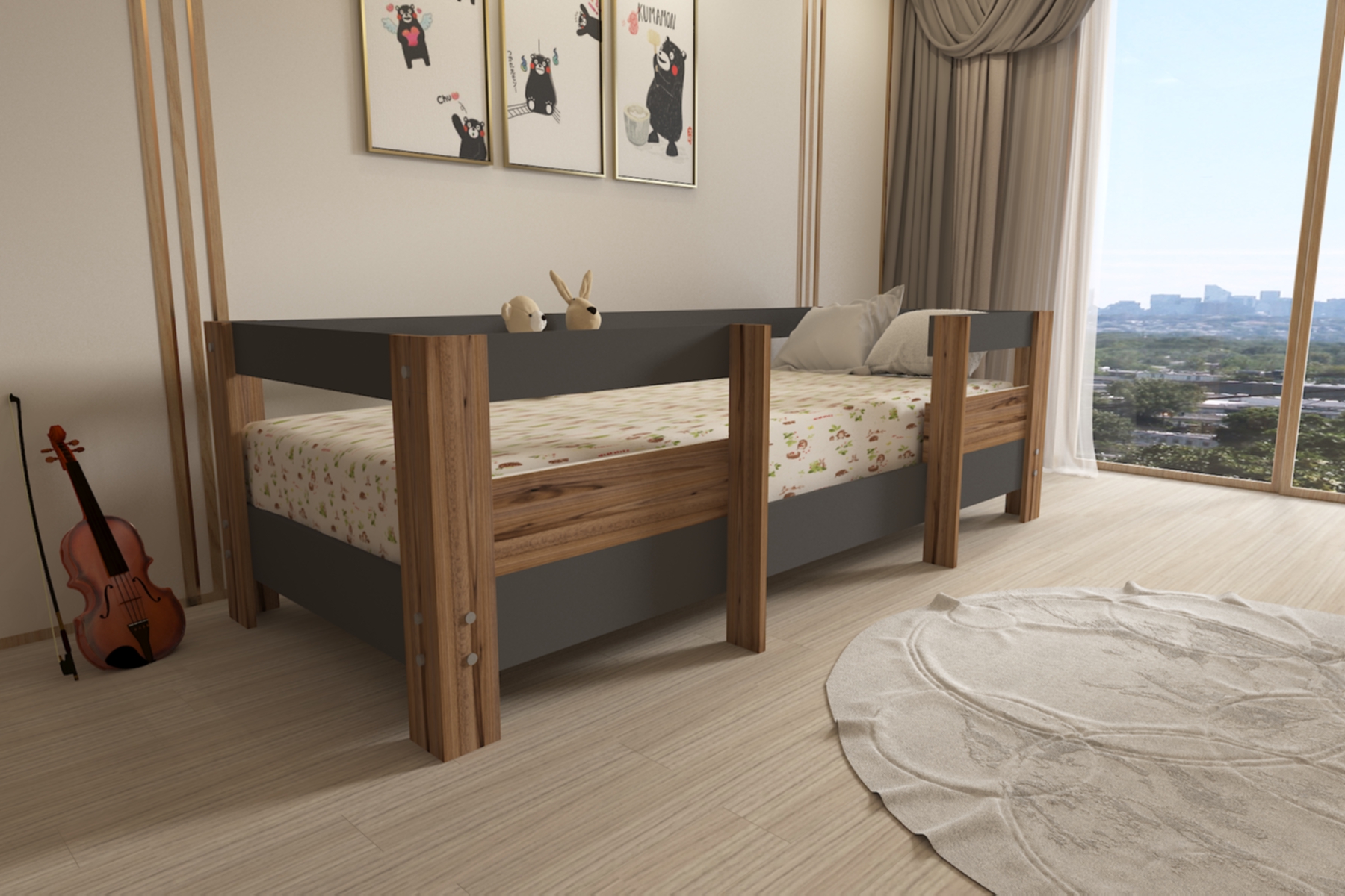 Montessori Antrasit-çırağan Çocuk Karyolası 90x190 Yatak Uyumlu M5
