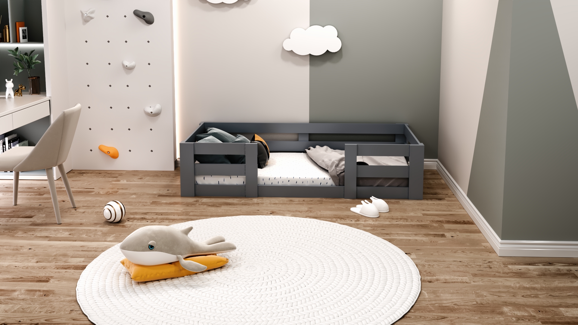 Montessori Antrasit Çocuk Karyolası 90x190 Yatak Uyumlu Y13