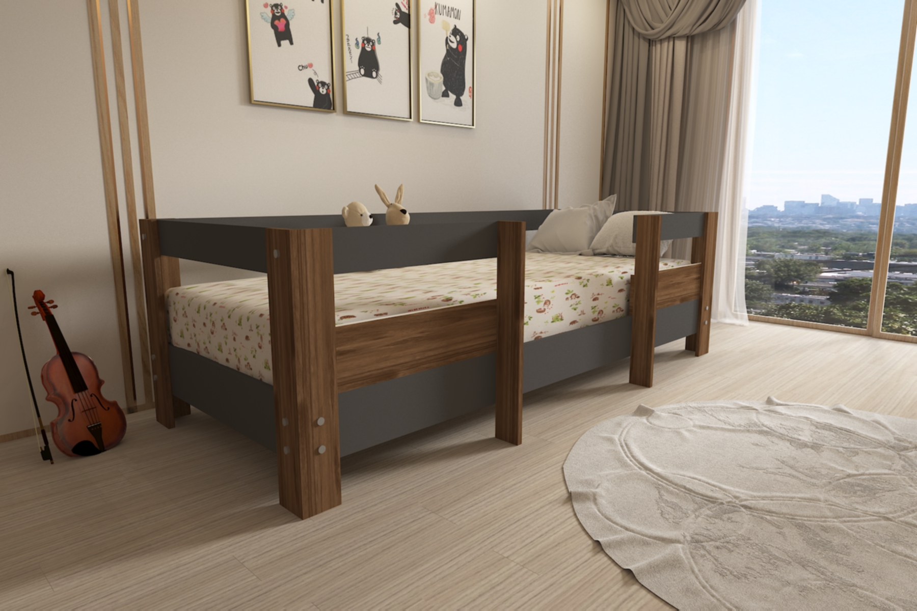 Montessori Antrasit-Ceviz Çocuk Karyolası 90x190 Yatak Uyumlu M5
