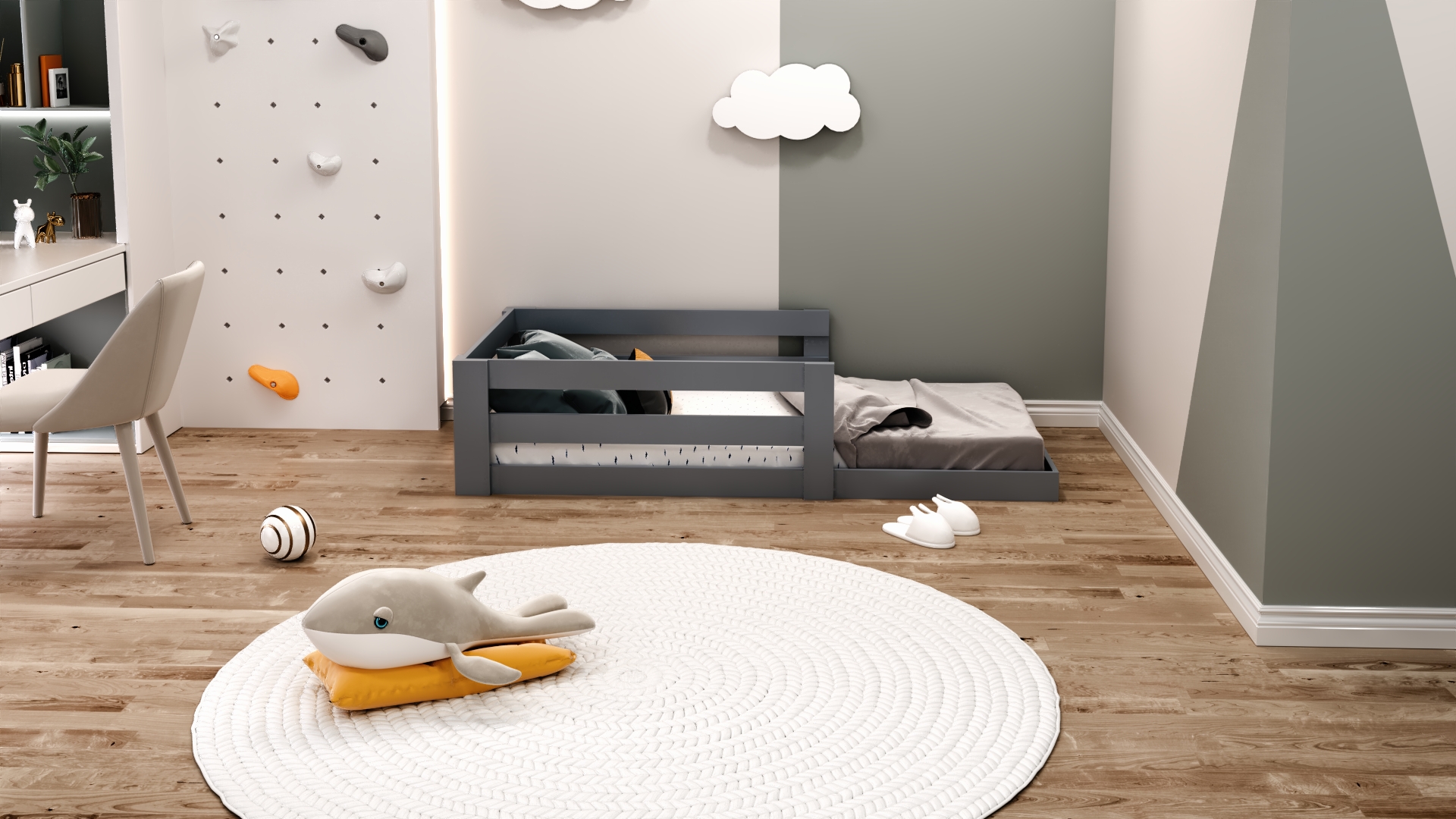 Montessori Antrasit Çocuk Karyolası 90x190 Yatak Uyumlu Y16