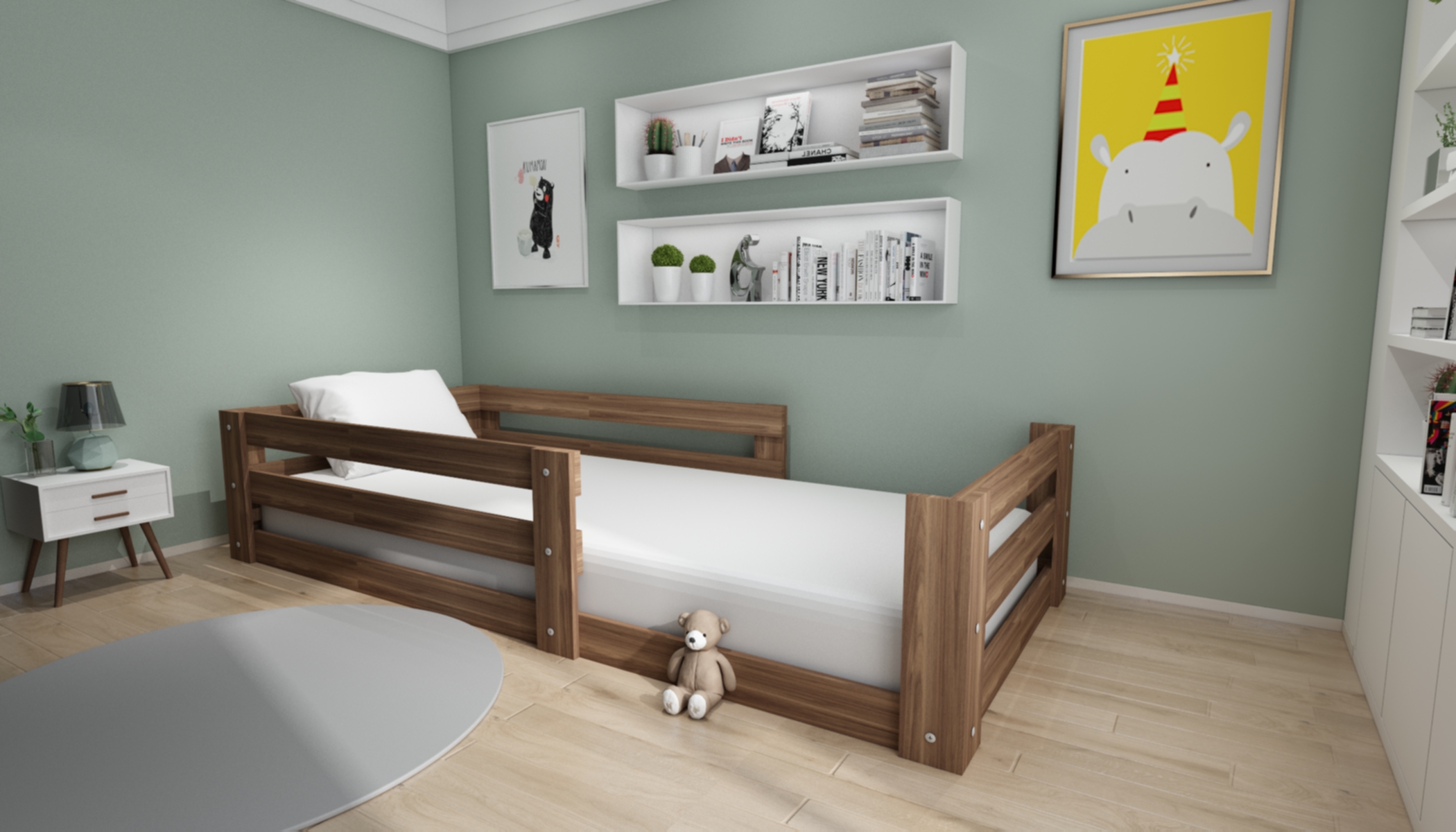 Montessori Ceviz Çocuk Karyolası 90x190 Yatak Uyumlu Y20