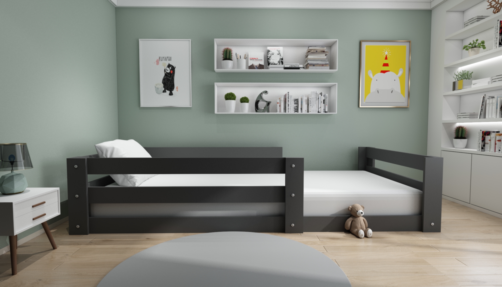 Montessori Antrasit Çocuk Karyolası 90x190 Yatak Uyumlu Y20