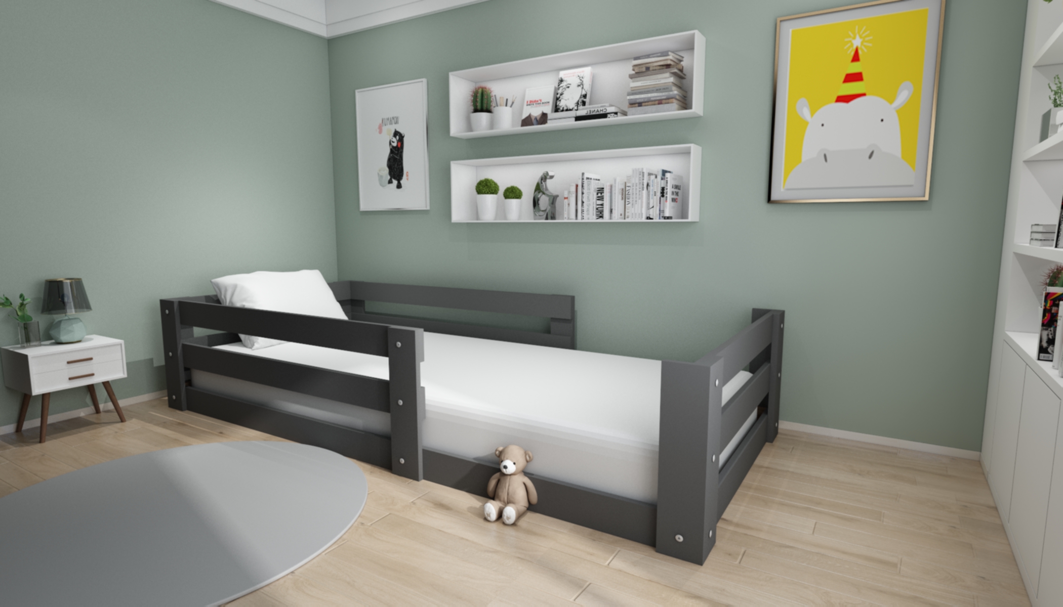 Montessori Antrasit Çocuk Karyolası 90x190 Yatak Uyumlu Y20
