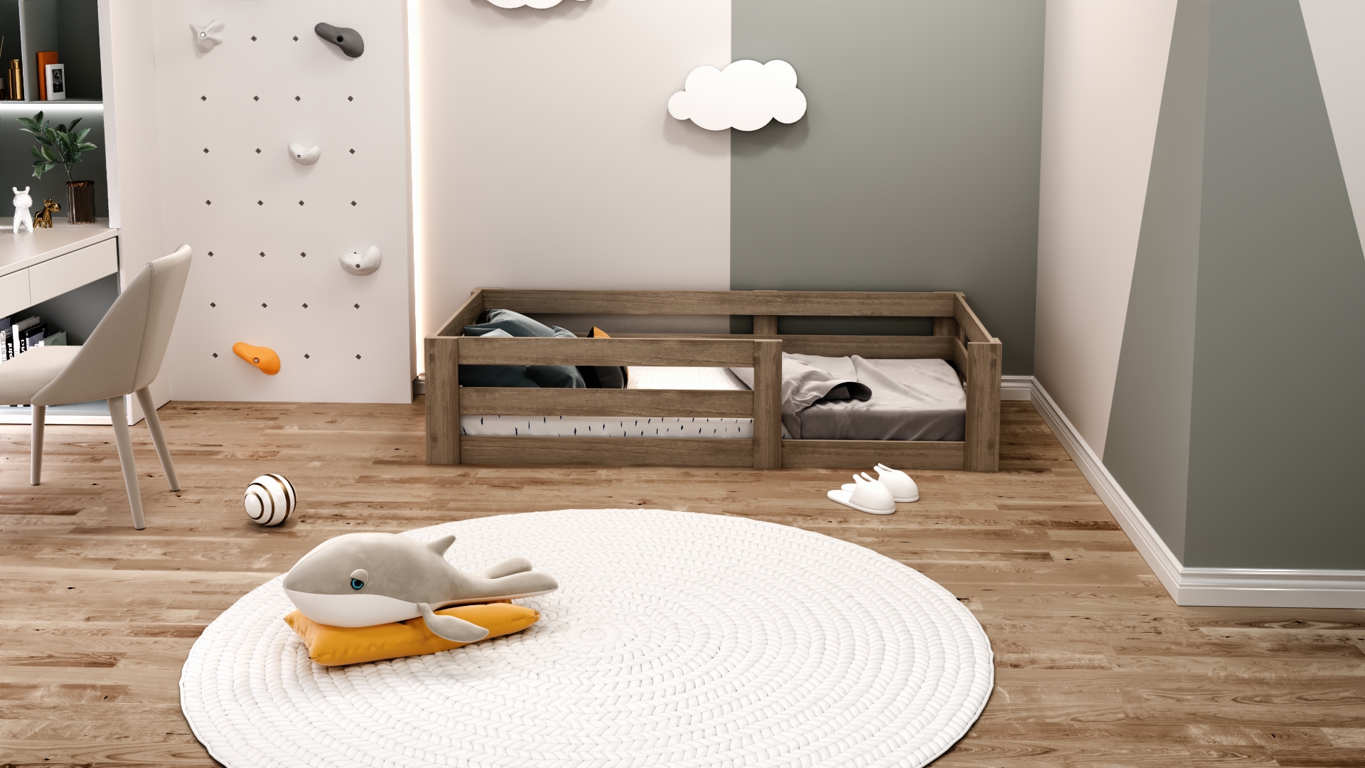 Montessori Ceviz Çocuk Karyolası 90x190 Yatak Uyumlu Y19