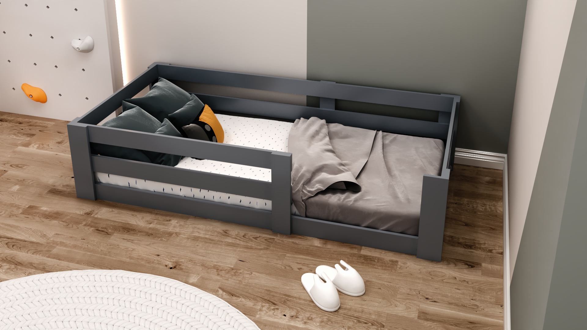Antrasit Çocuk Karyolası 90x190 Yatak Uyumlu Y19