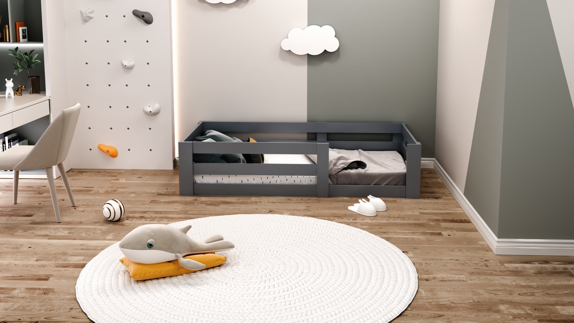 Antrasit Çocuk Karyolası 90x190 Yatak Uyumlu Y19