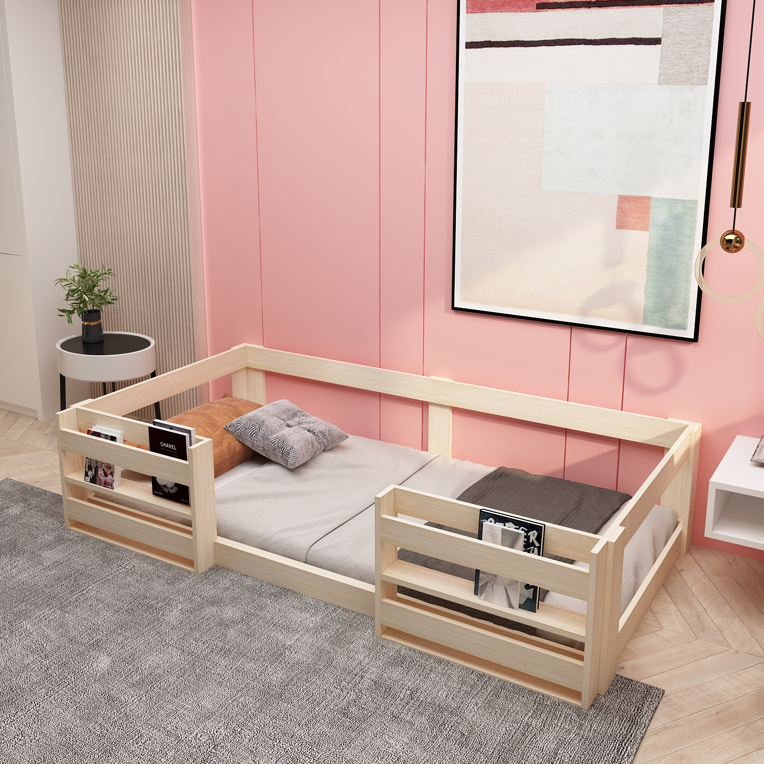 NİNNİMO LİNDA KİTAPLIKLI 90X190 YATAK UYUMLU AHŞAP KARYOLA