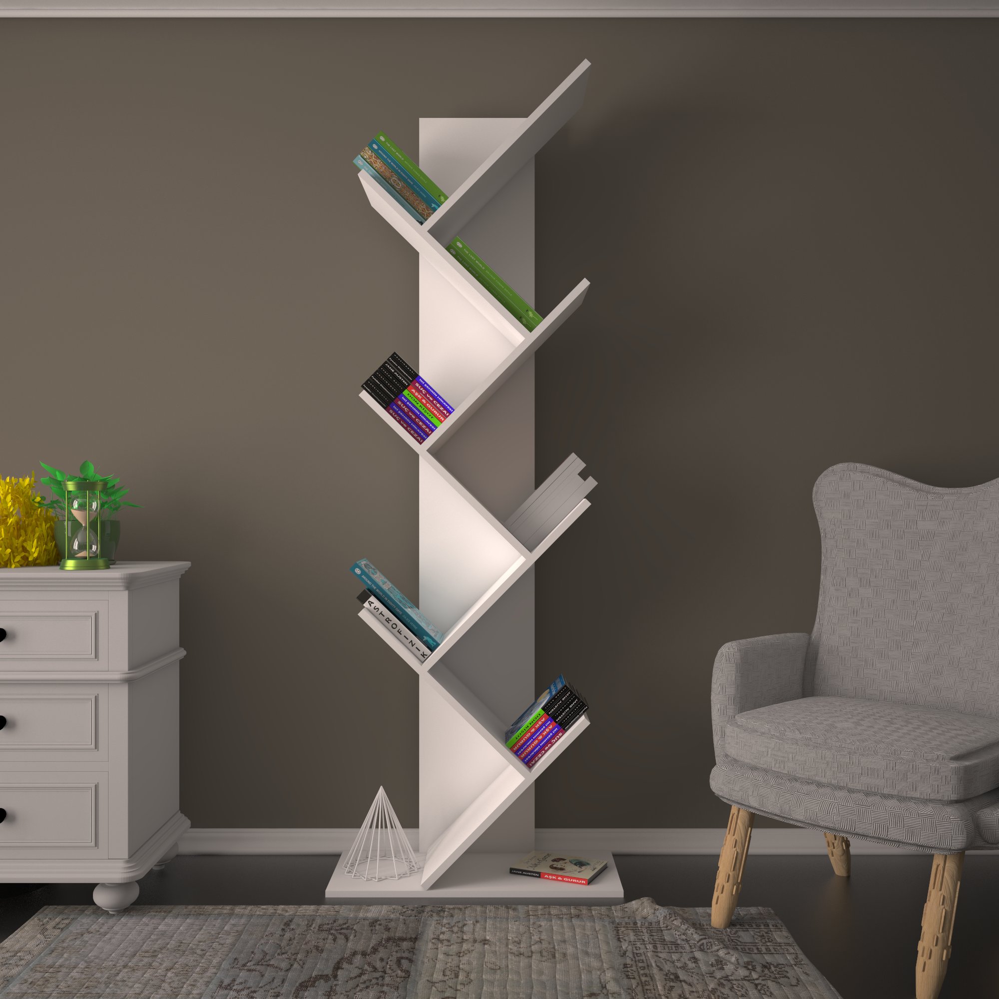 Sarmaşık MDF Beyaz Kitaplık