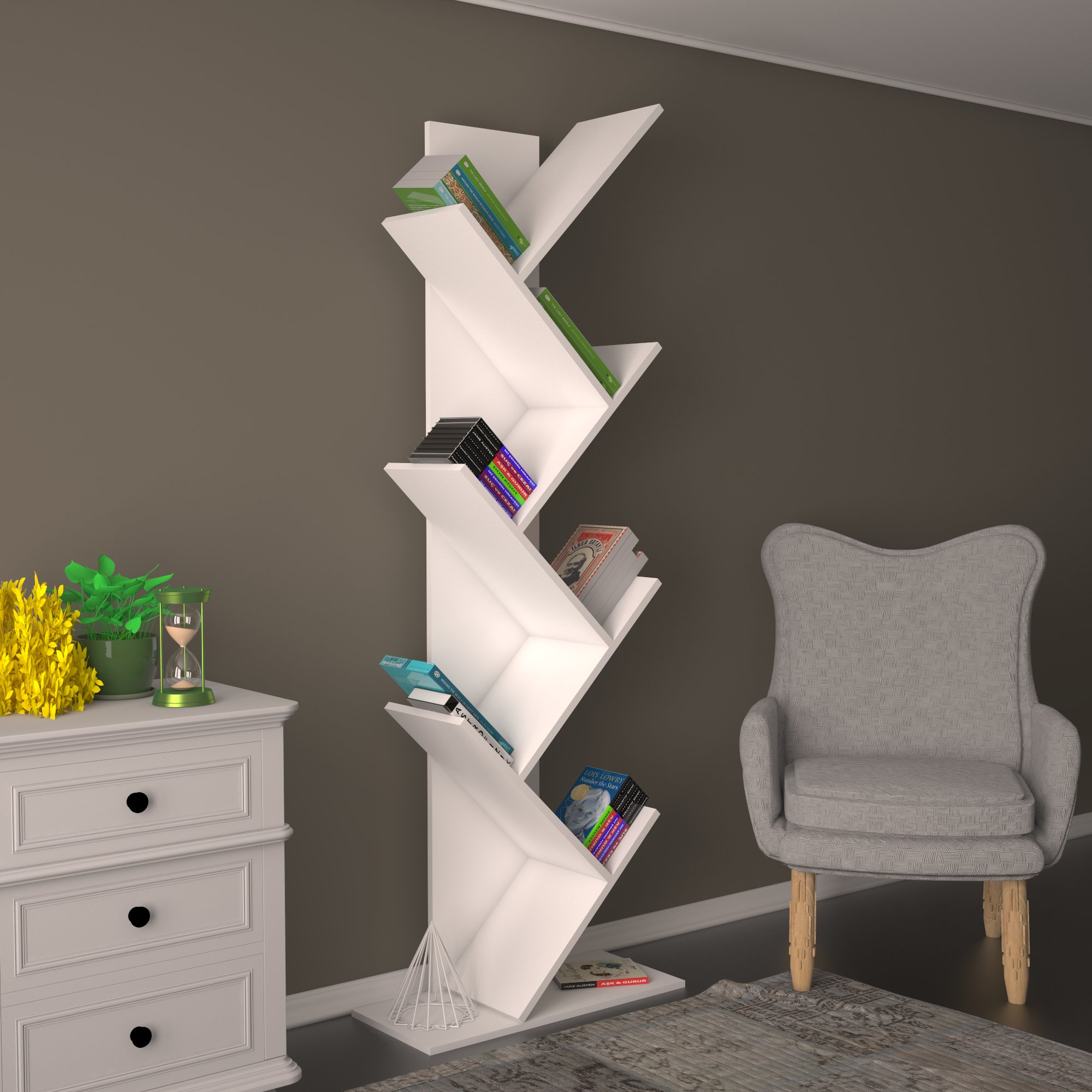 Sarmaşık MDF Beyaz Kitaplık