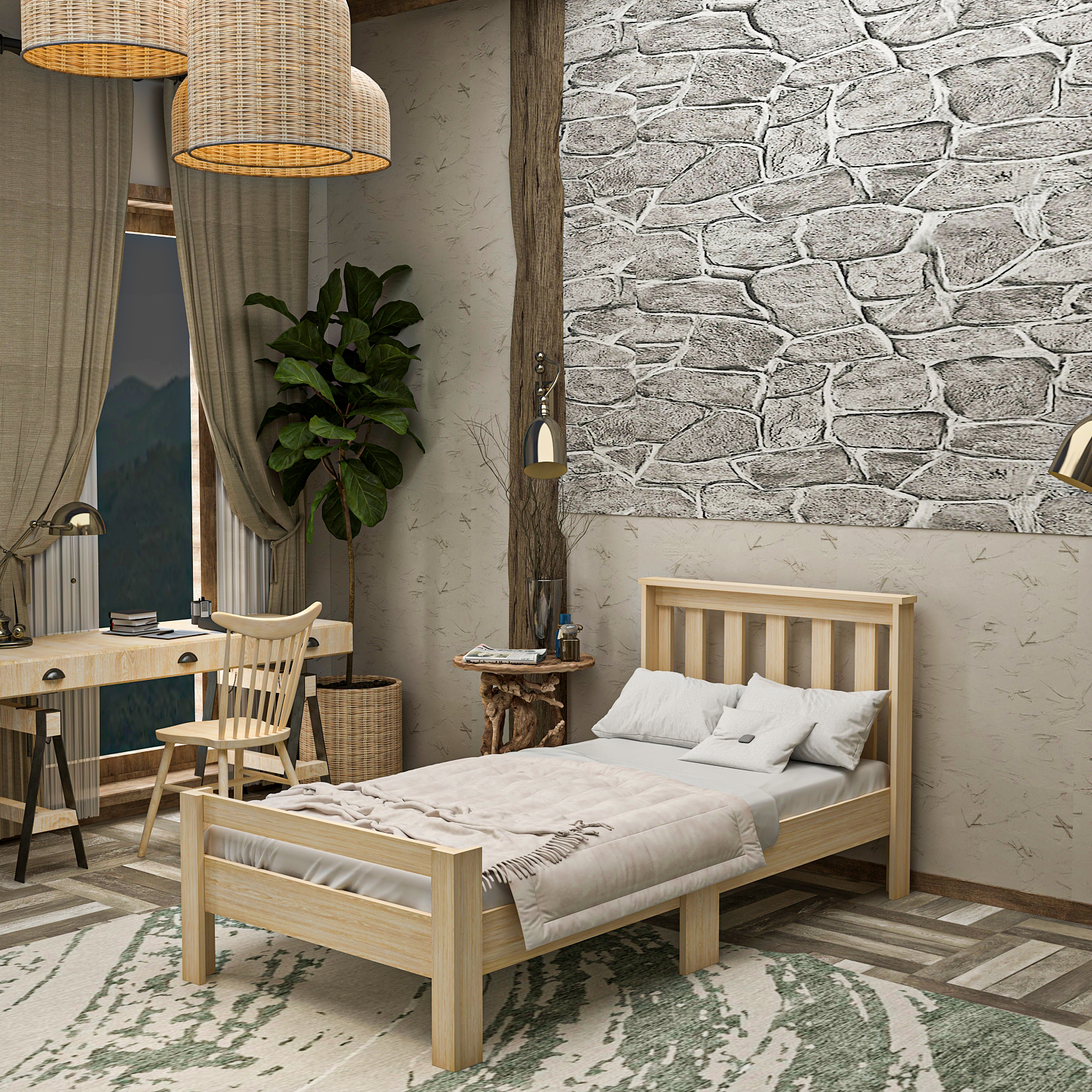 Doğal Ahşap 90X190 Yatak Uyumlu Tek Kişilik Karyola STY 90X190