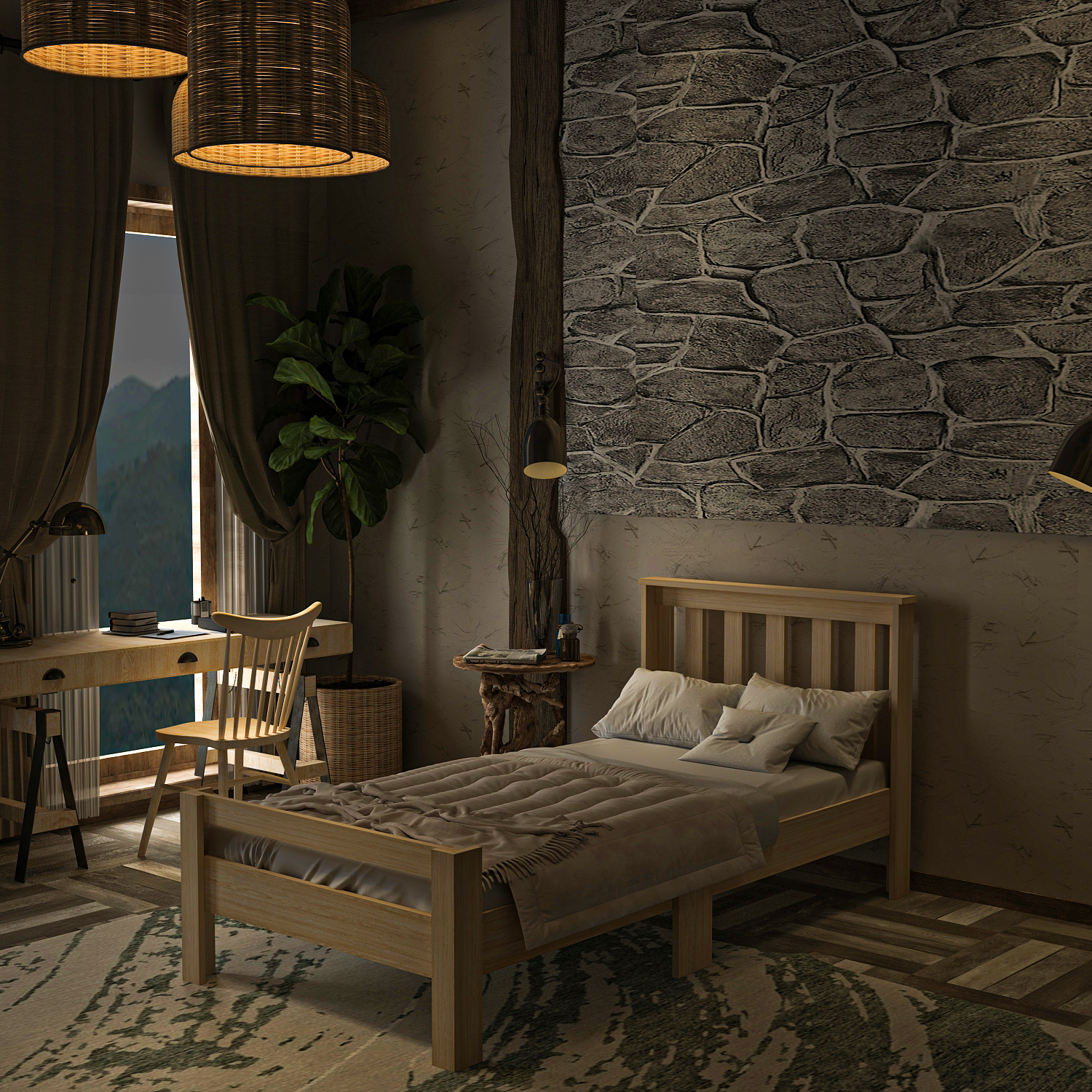 Doğal Ahşap 90X190 Yatak Uyumlu Tek Kişilik Karyola STY 90X190