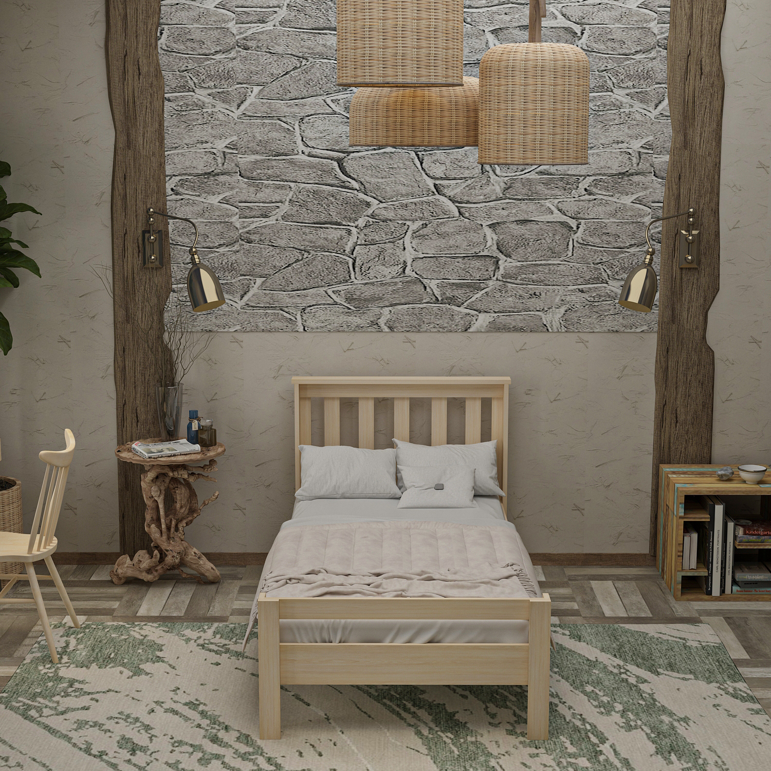 Doğal Ahşap 90X190 Yatak Uyumlu Tek Kişilik Karyola STY 90X190