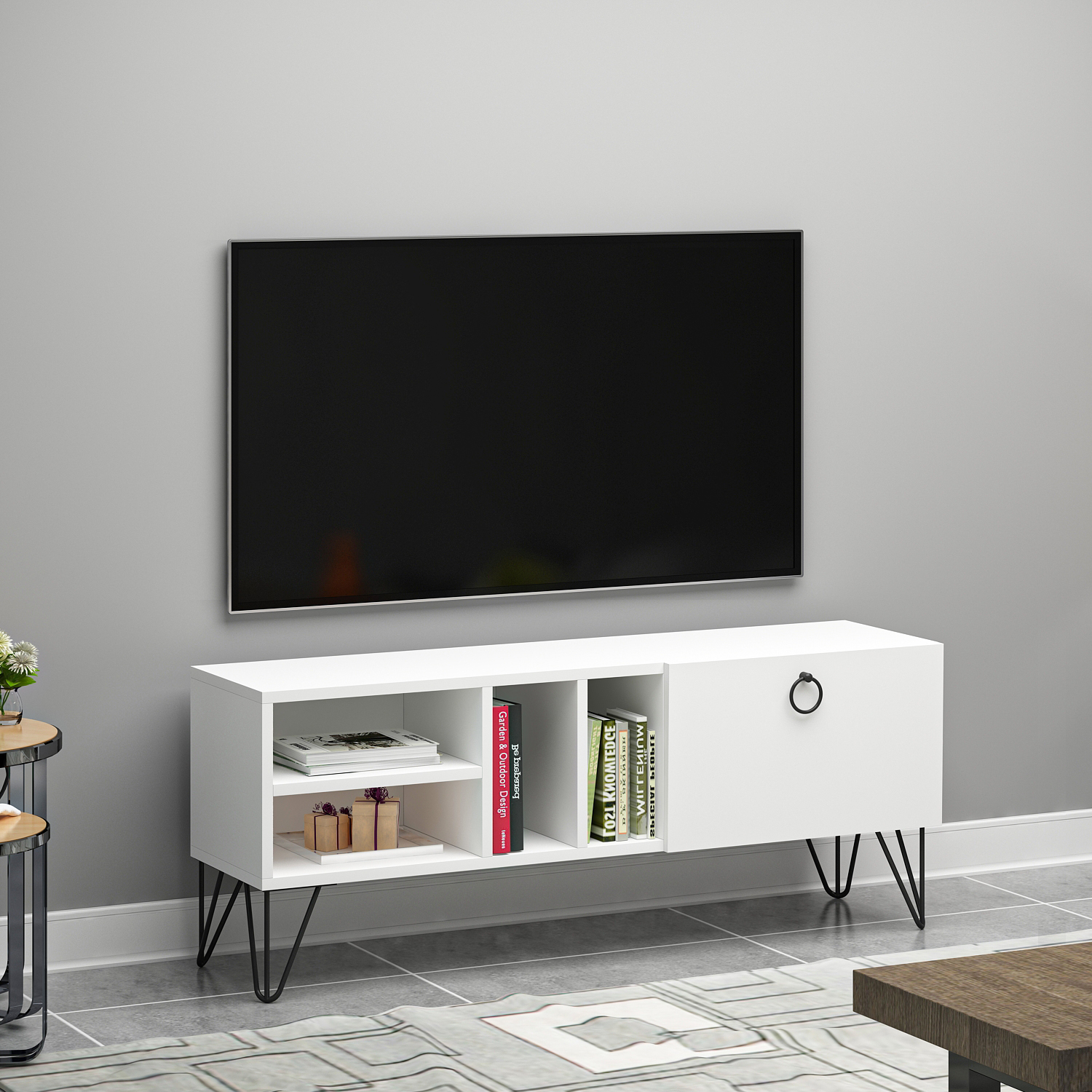 Esbi Kapaklı Beyaz MDF Tv Ünitesi & Tv Sehpası