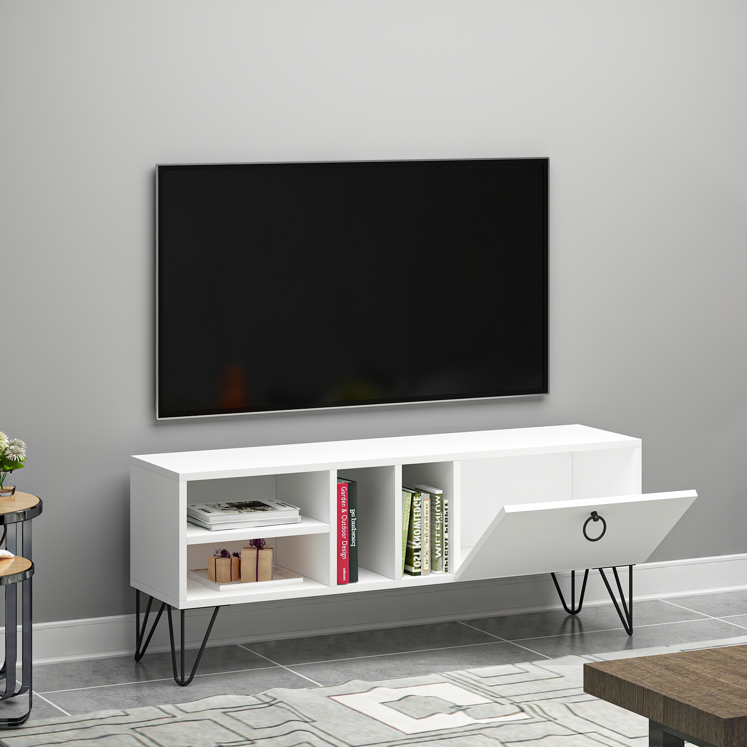 Esbi Kapaklı Beyaz MDF Tv Ünitesi & Tv Sehpası