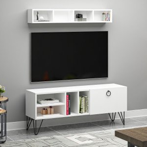 Kalimba Kapaklı Raflı Beyaz MDF Tv Ünitesi & Tv Sehpası
