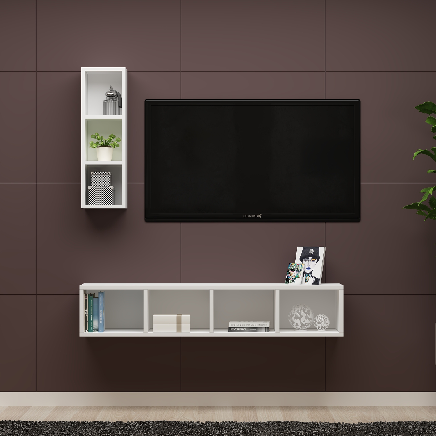 Mira Duvar Rafı Beyaz MDF Raflı Tv Ünitesi & Tv Sehpası